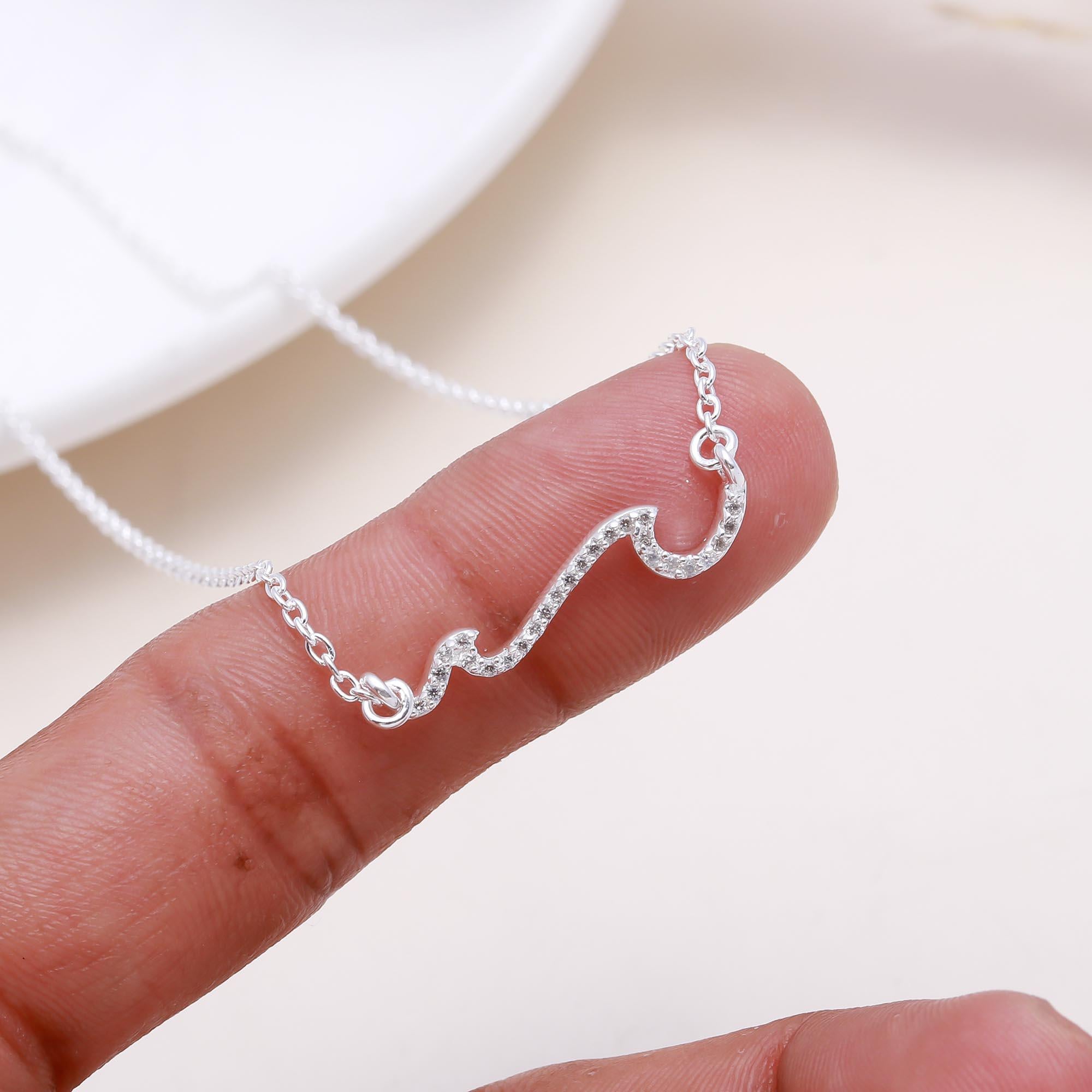 The Glittering Wave: Pave Curved Bar Necklace