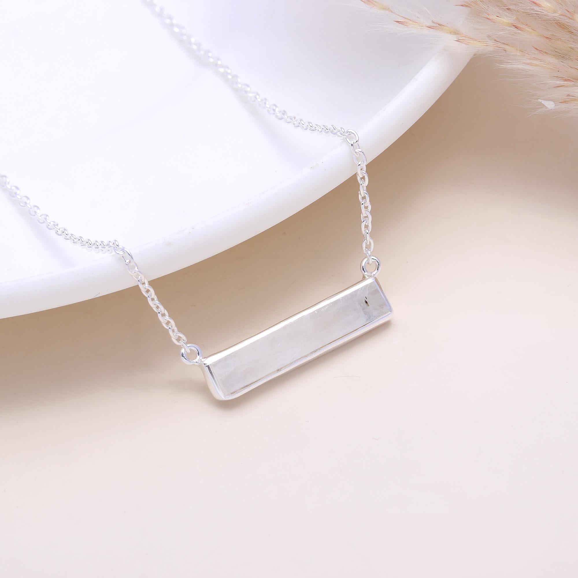 The Sleek Inlay: Rainbow Moonstone Bar Necklace