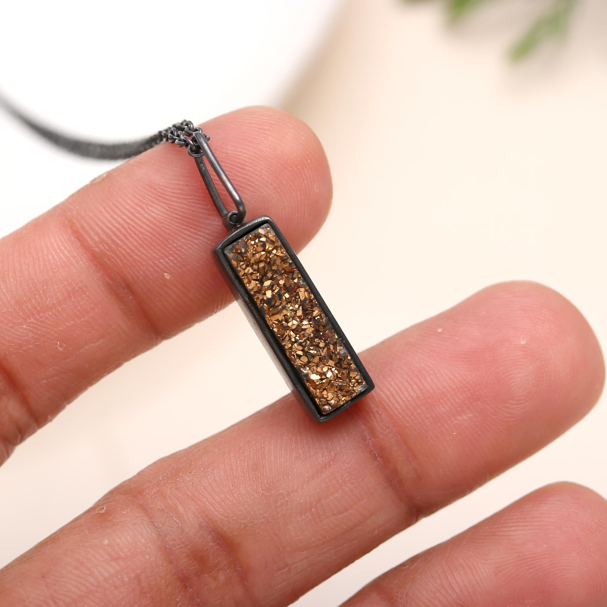 925 Silver Bronze Druzy Pendant Necklace