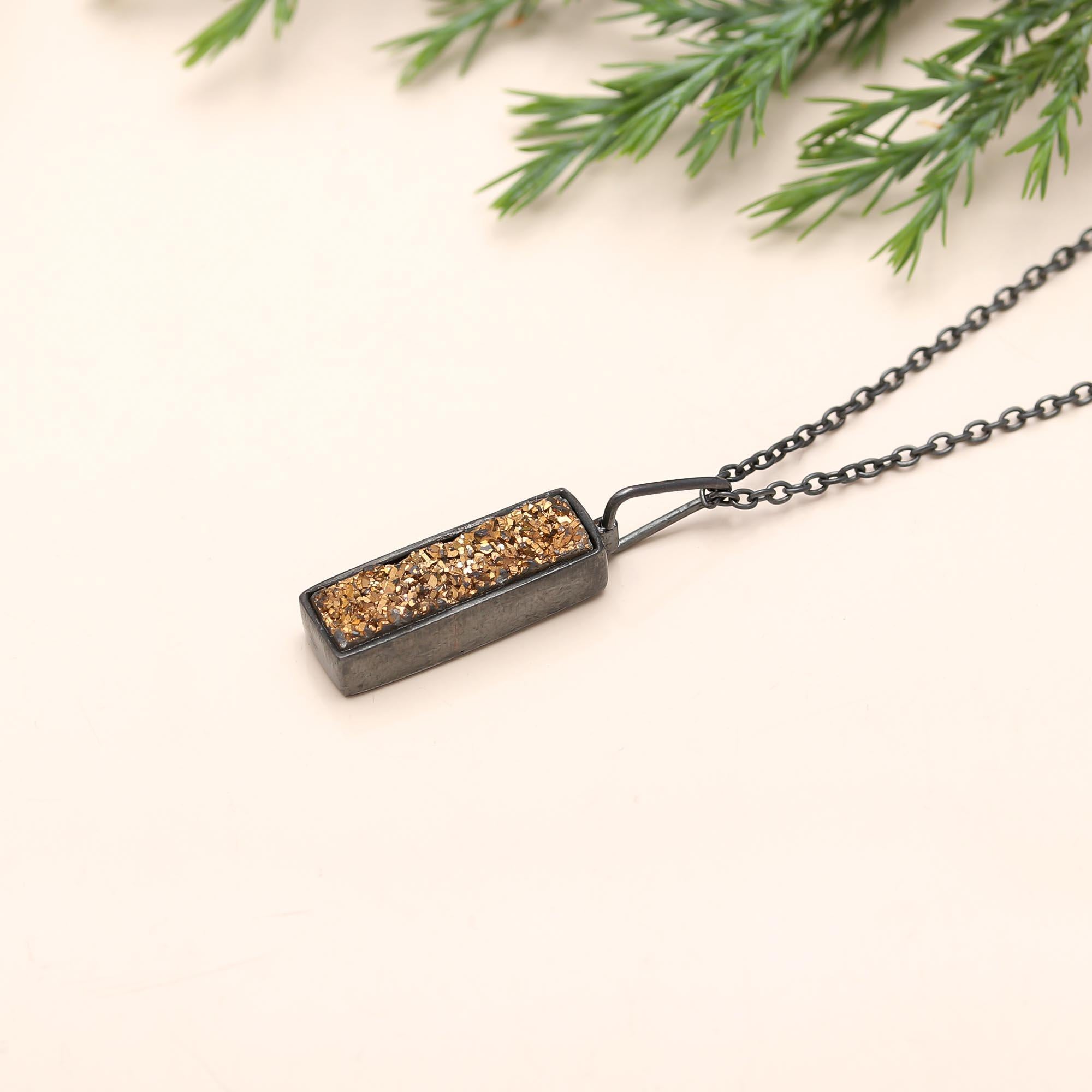 925 Silver Bronze Druzy Pendant Necklace