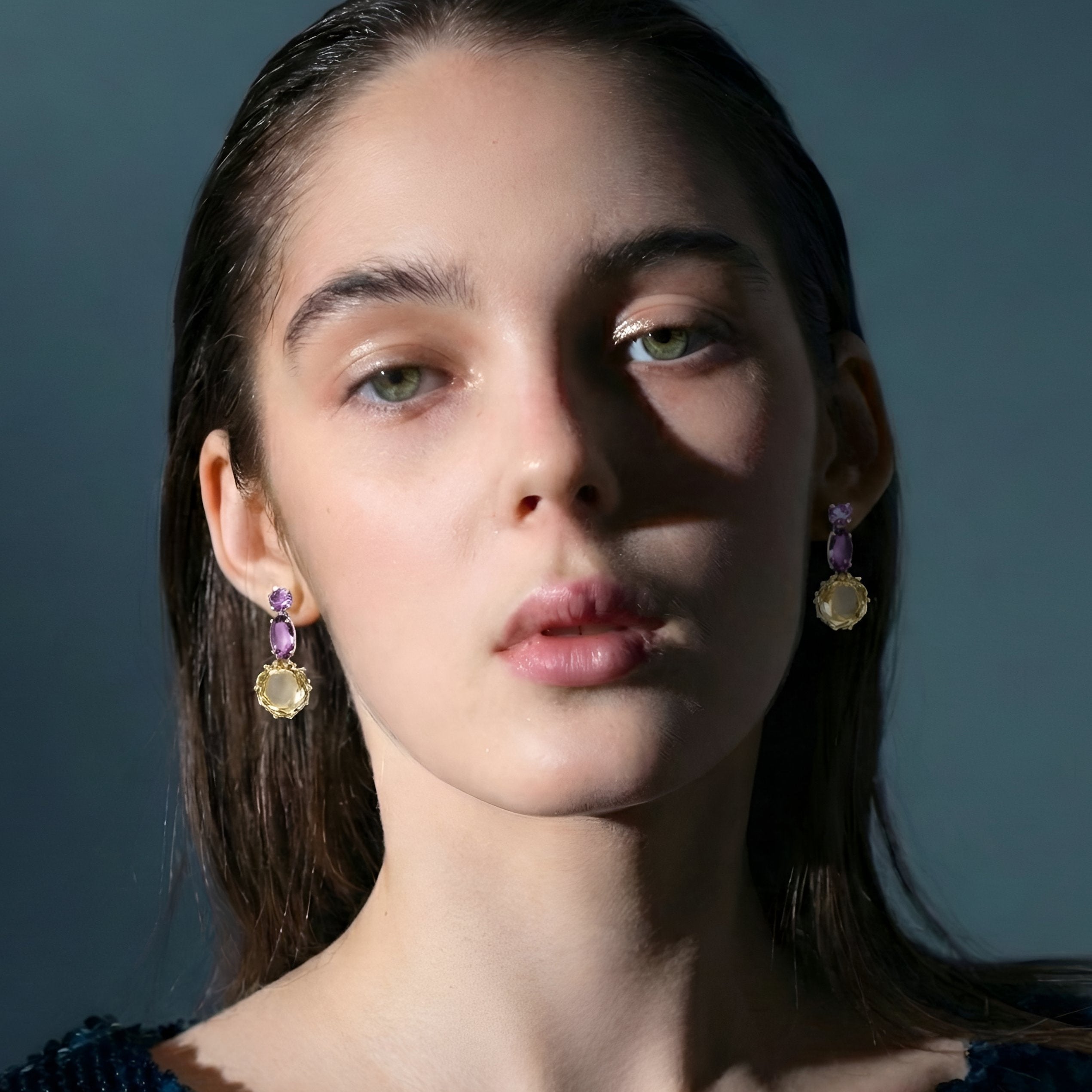 The Regal Harmony: Amethyst & Citrine Statement Earrings