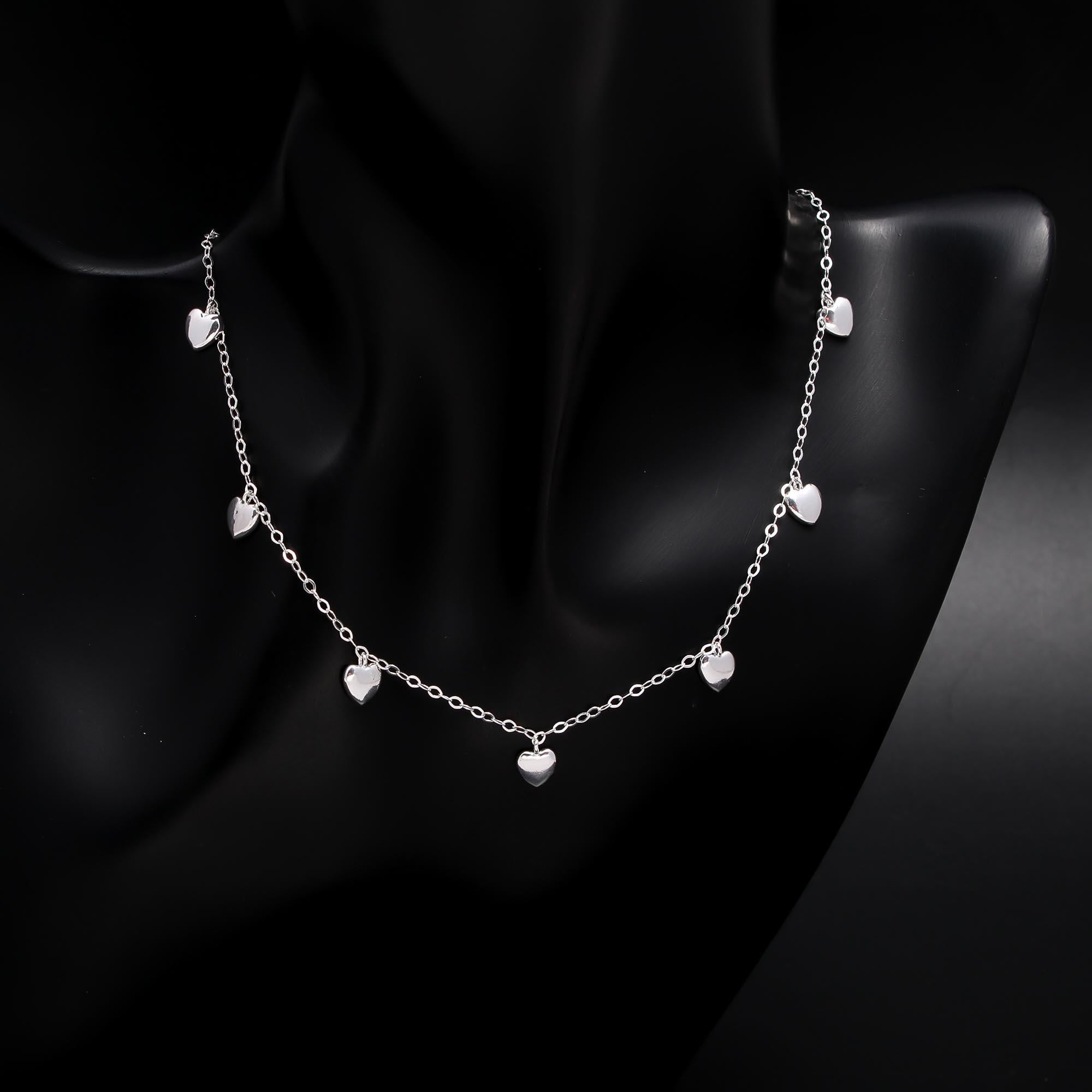 The Cascading Heart: The Falling Love: Silver & White Heart Charm Choker