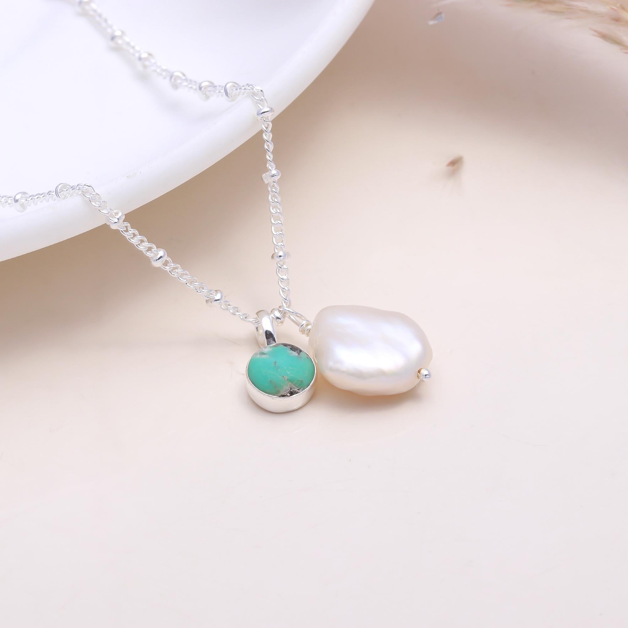 The Ocean Duo: Baroque Pearl & Turquoise Beaded Necklace