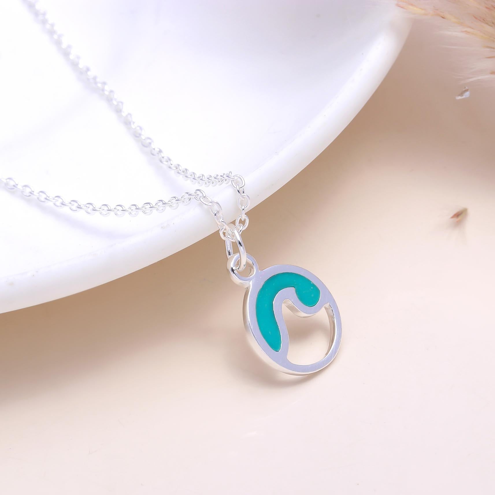 The Turquoise Surf: Circle Wave Inlay Silver Necklace