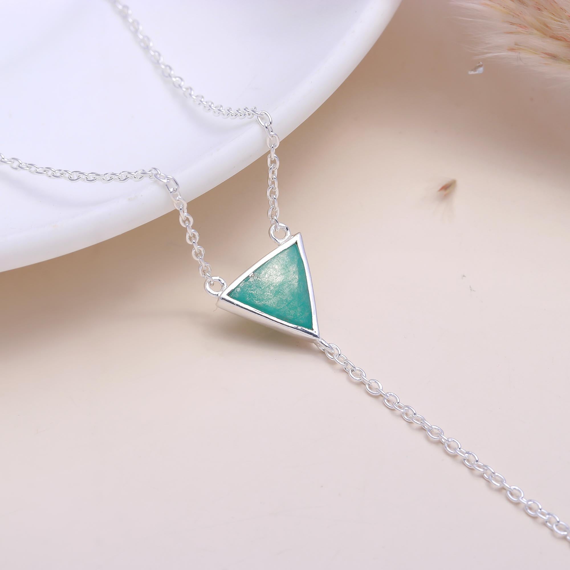 The Turquoise Geo: Triangle Lariat Drop Silver Necklace