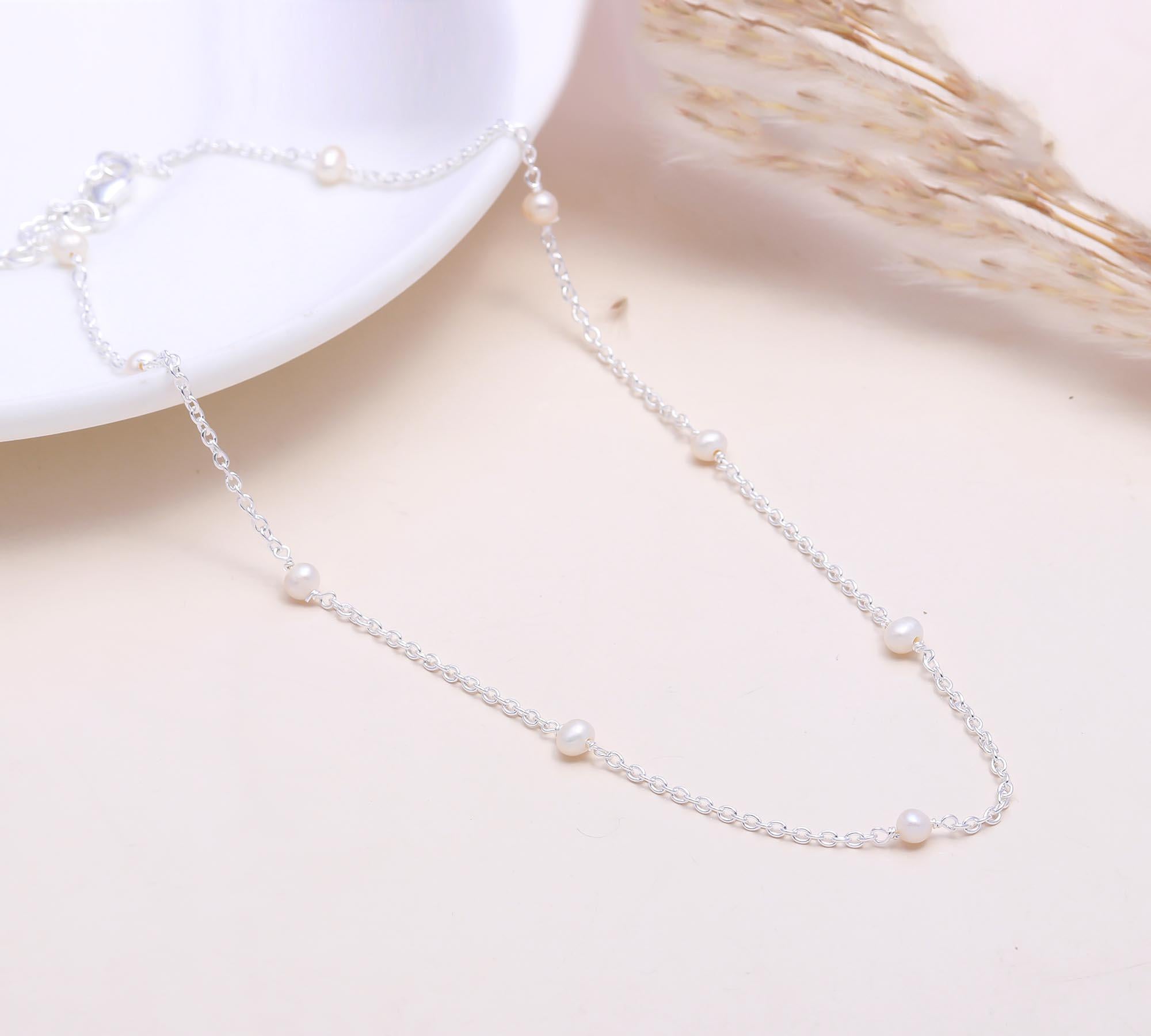 The Floating Pearl: Minimalist Station Silver Necklace