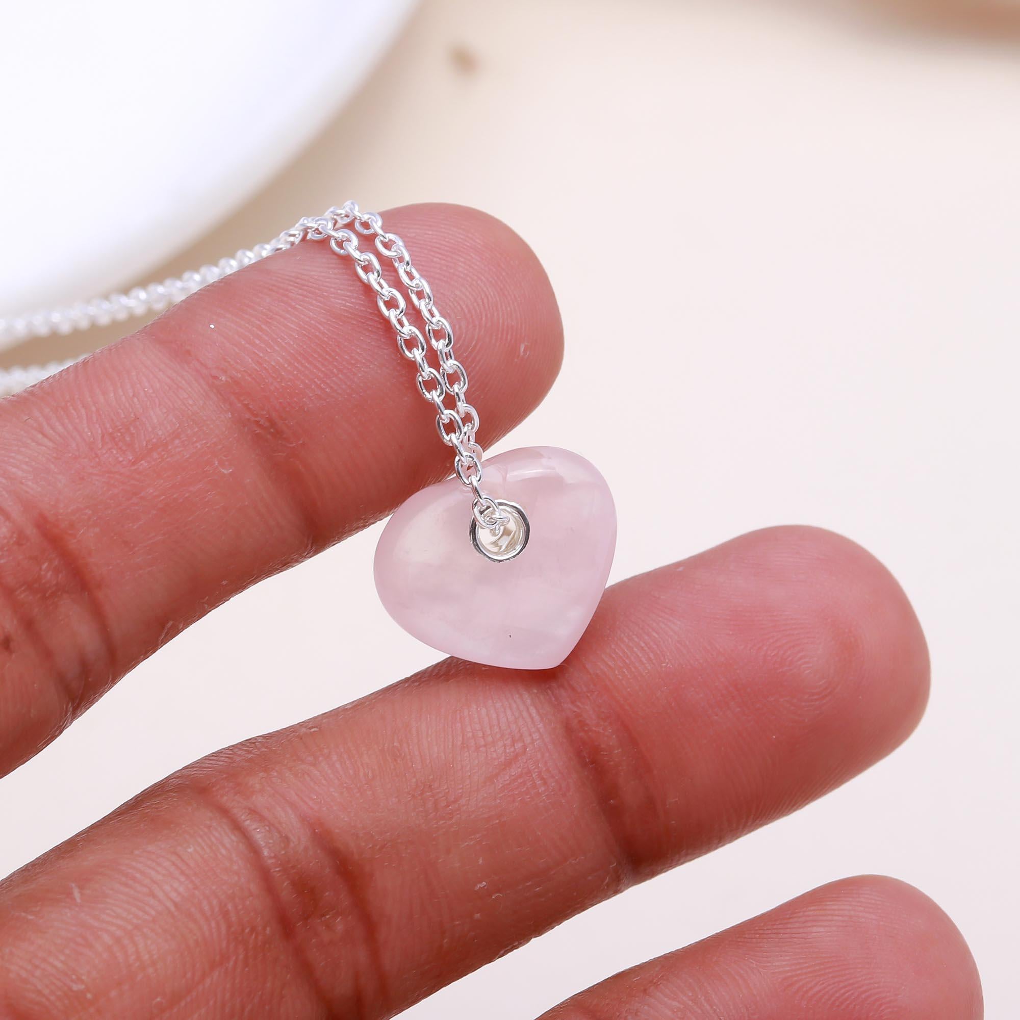 The Soft Love: Rose Quartz Puff Heart Pendant