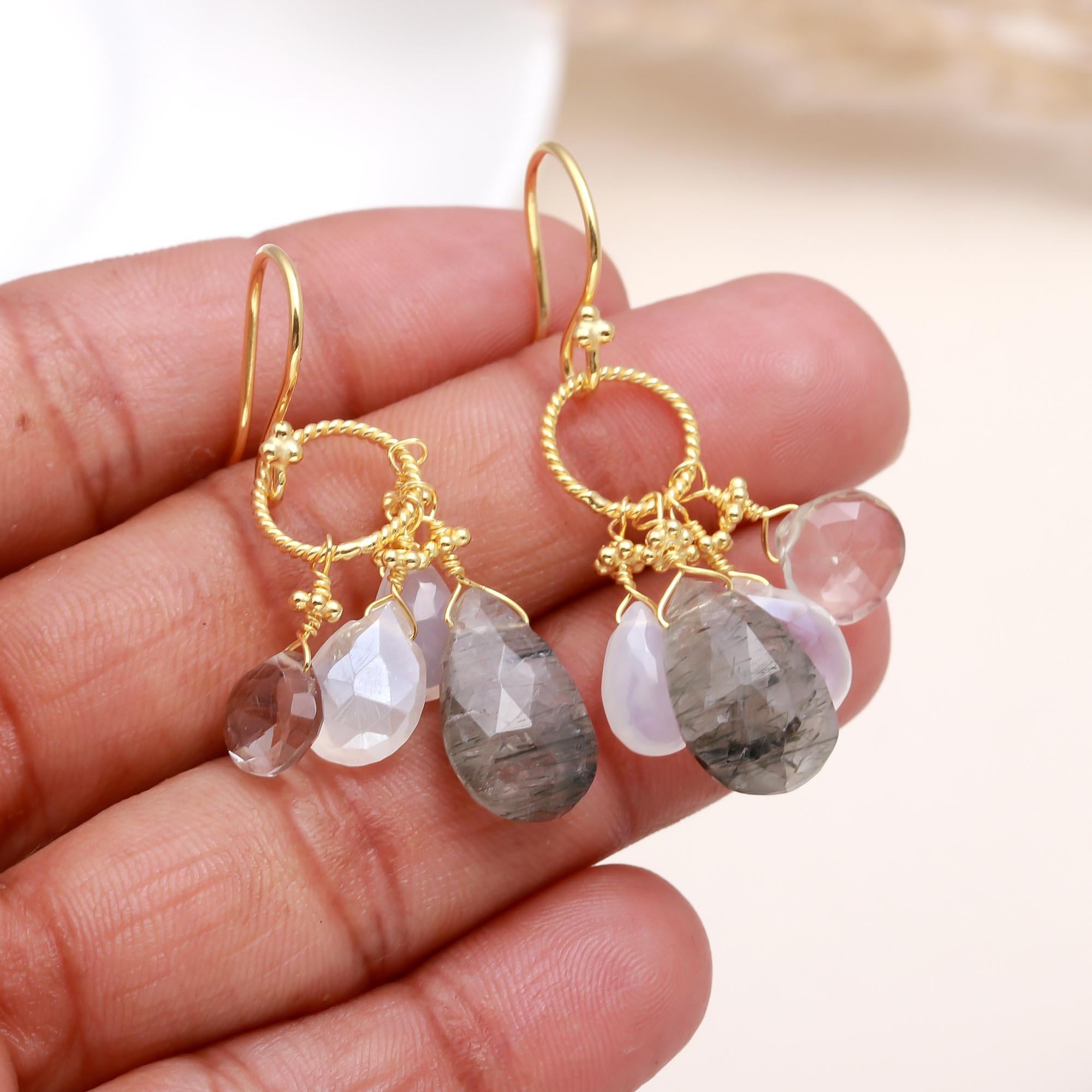 The Smoky Cluster: Tourmalinated Quartz Multi-Stone Dangles