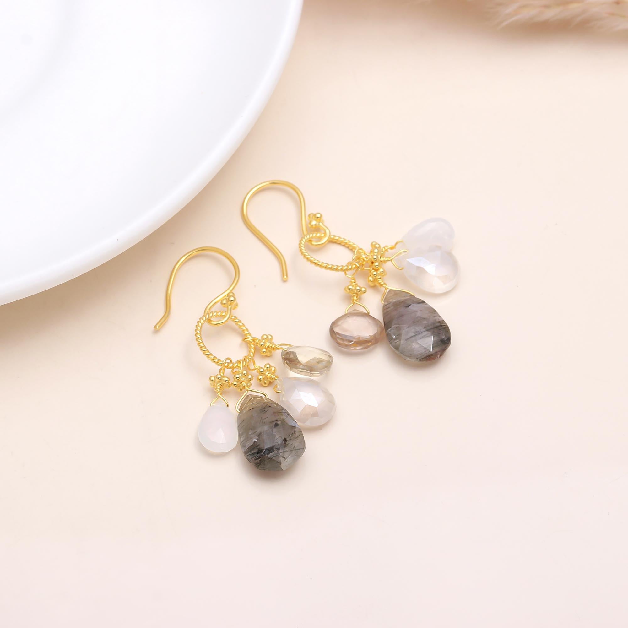 The Smoky Cluster: Tourmalinated Quartz Multi-Stone Dangles