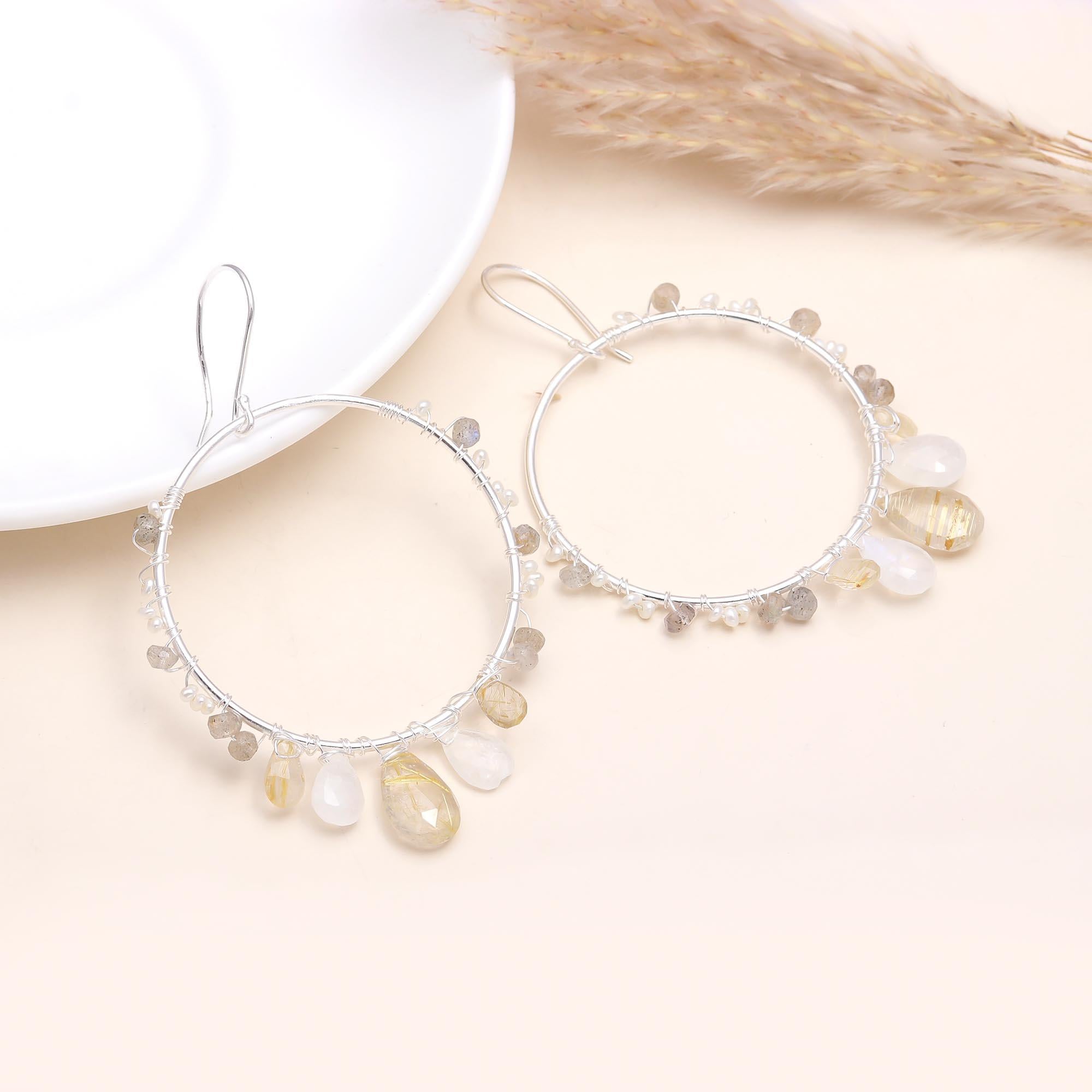 The Golden Rain: Rutilated Quartz Hoop Earrings
