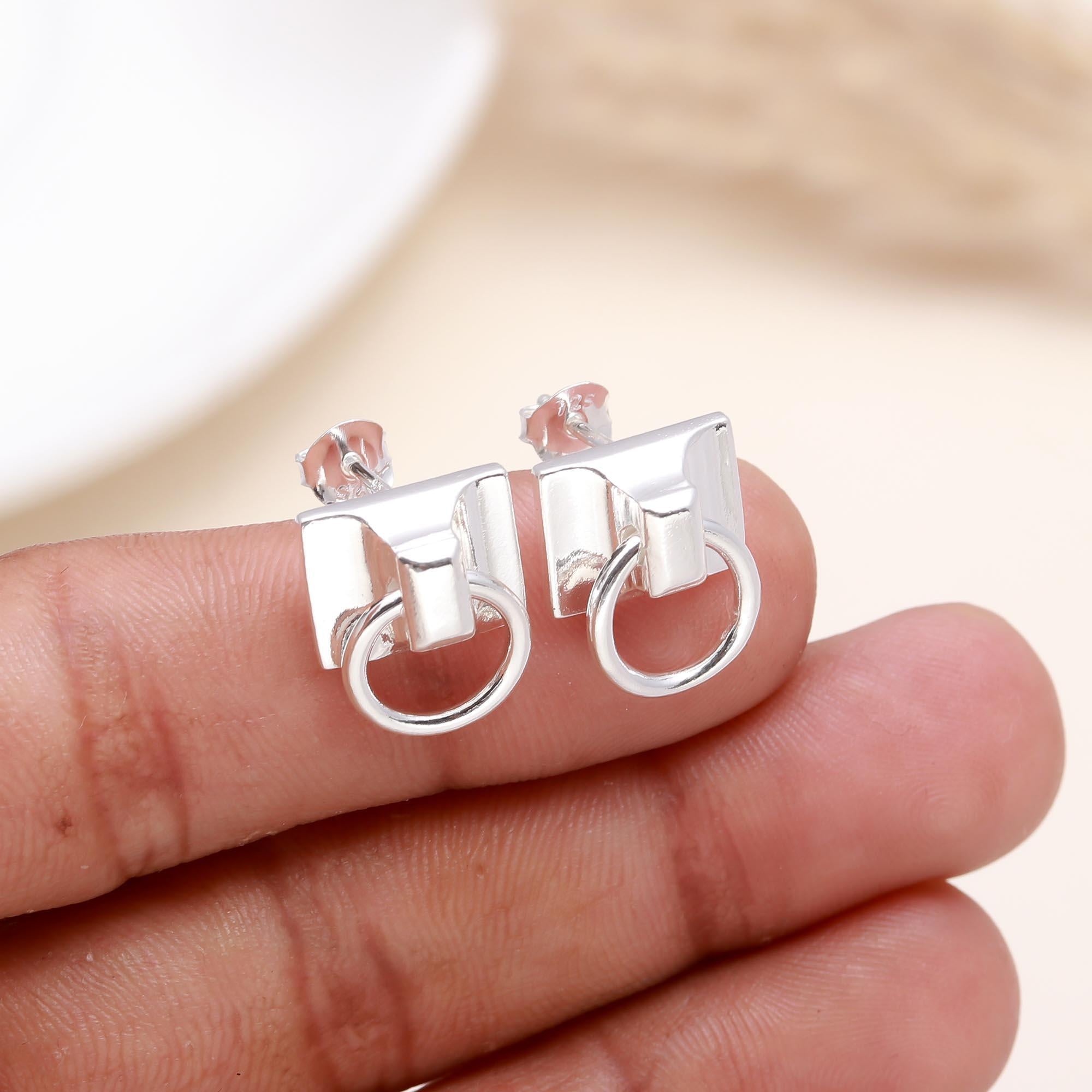 925 Sterling Silver Modern Geometric Stud Earrings