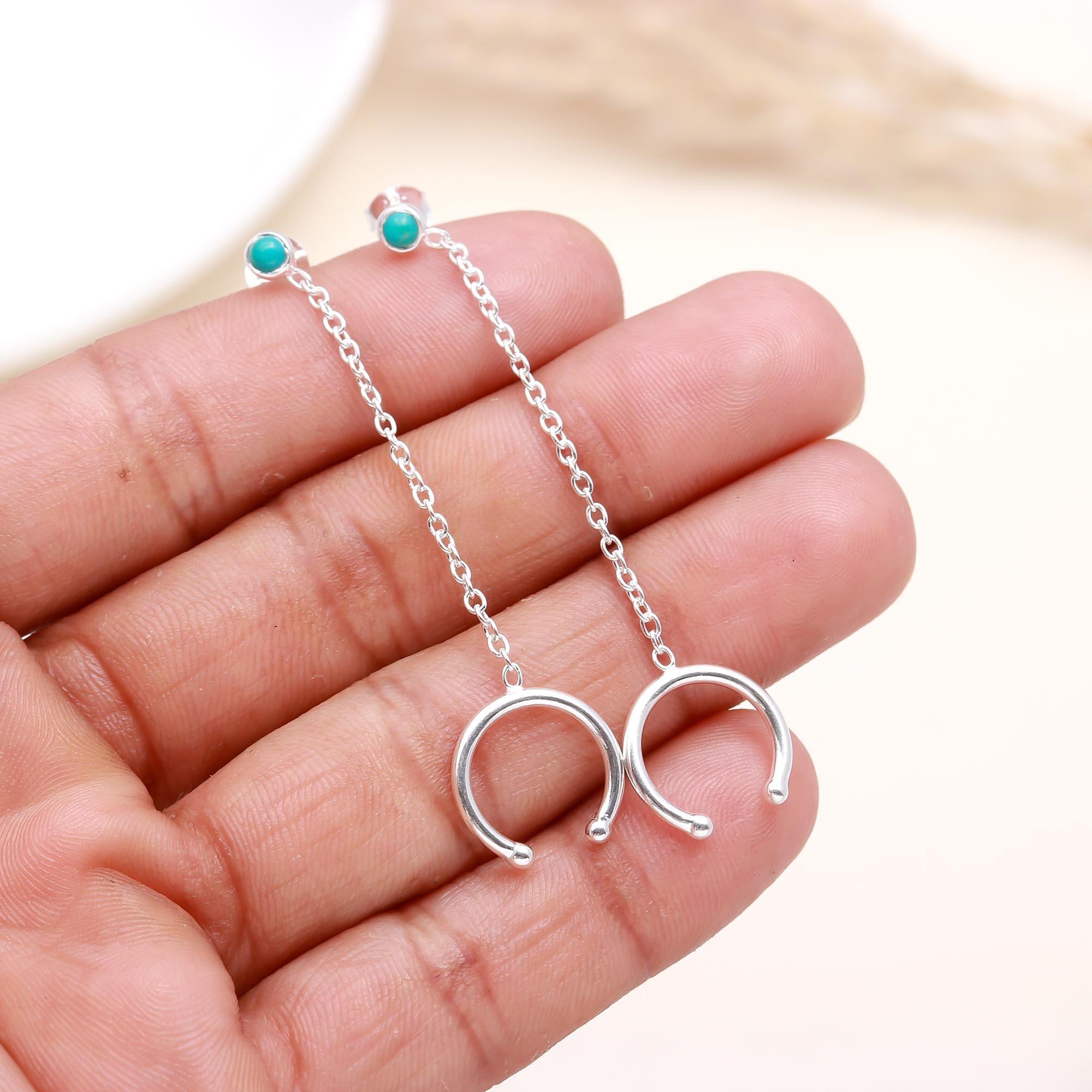 925 Sterling Silver Turquoise Crescent Stud Earrings