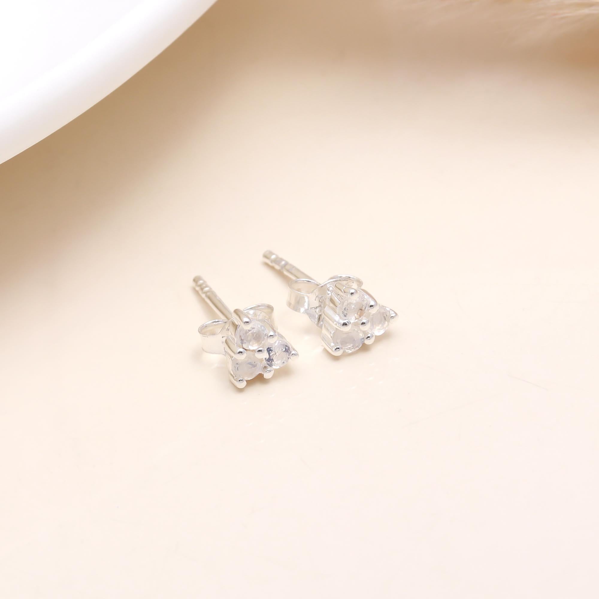 925 Sterling Silver Moonstone Cluster Stud Earrings