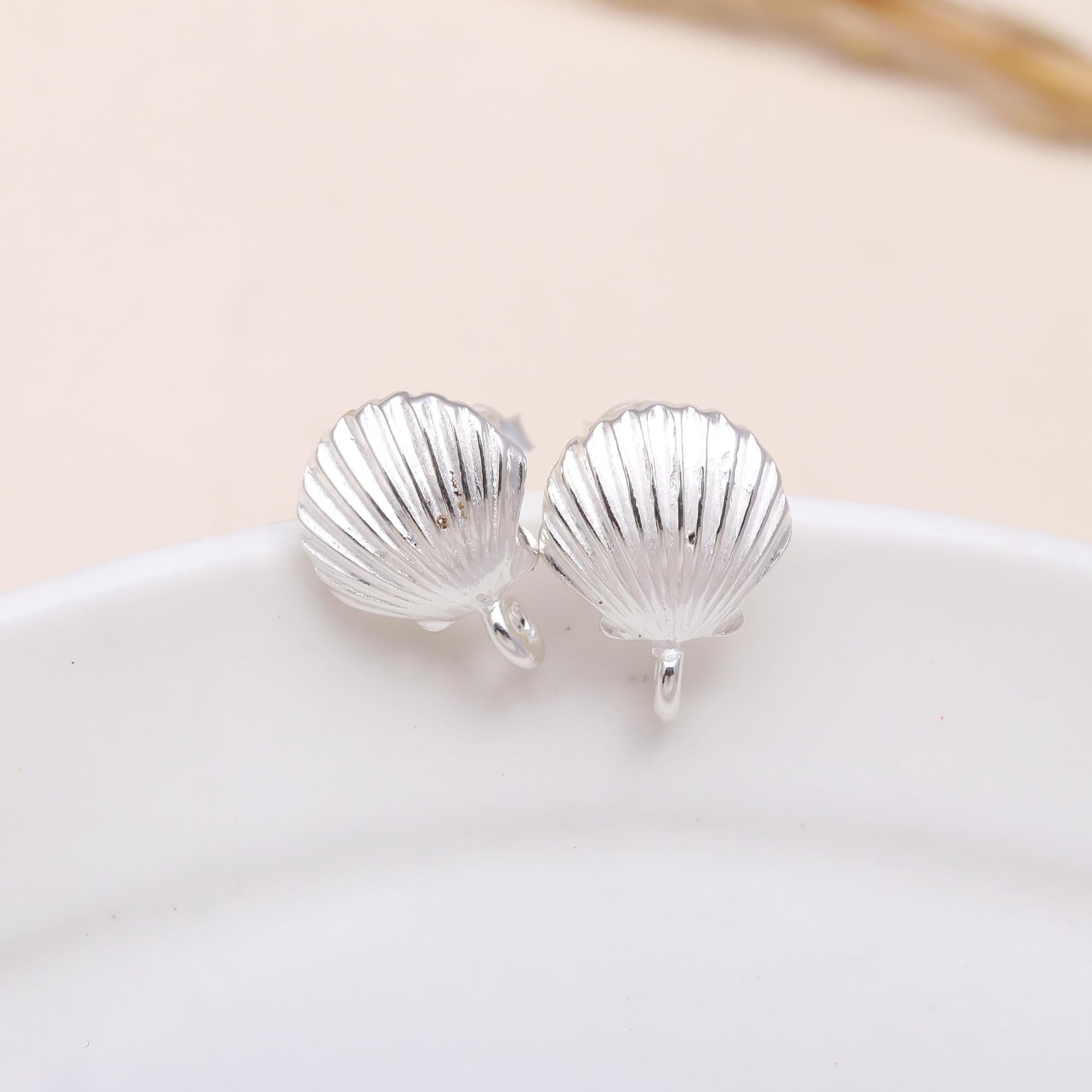 925 Sterling Silver Scallop Shell Stud Earrings
