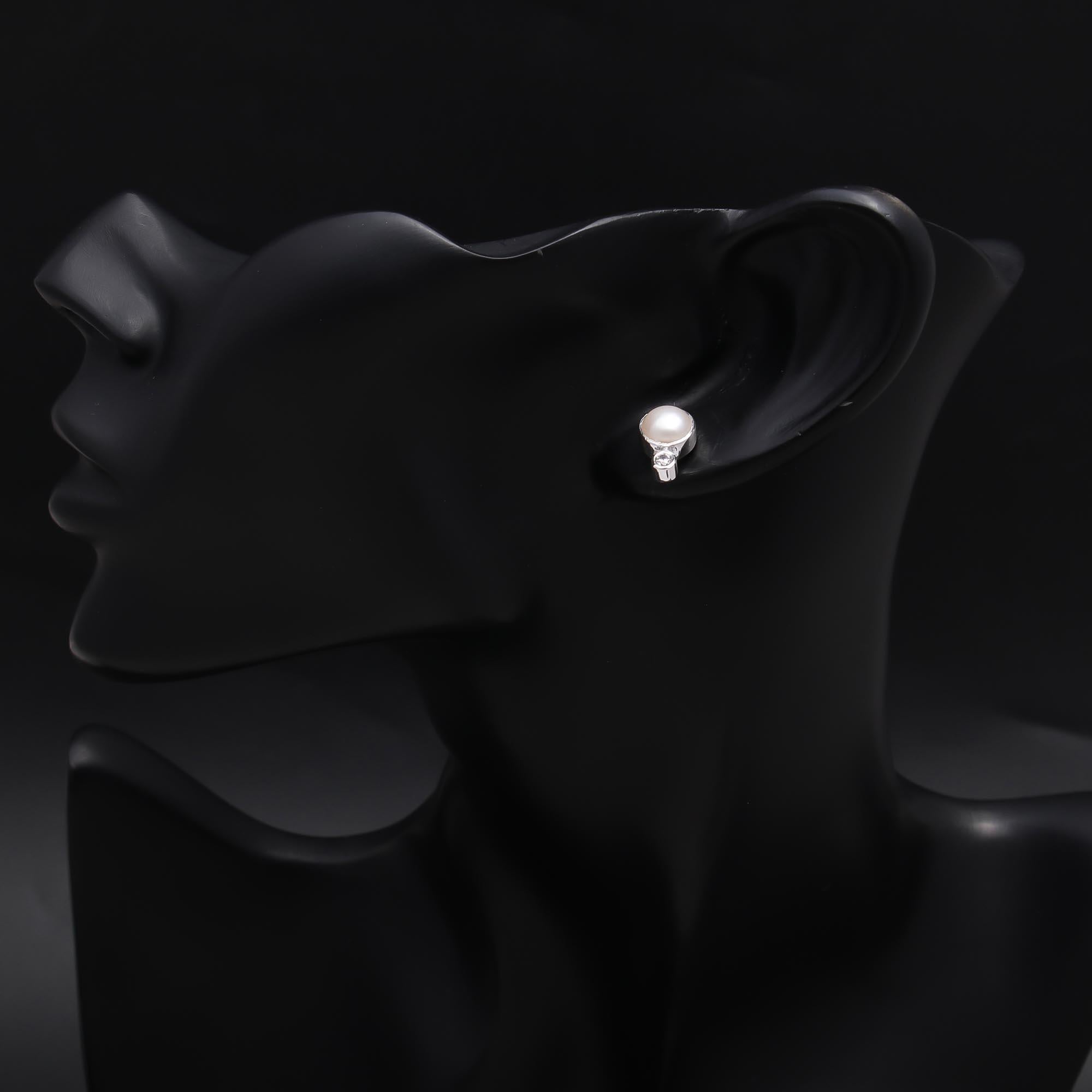 925 Sterling Silver Pearl & CZ Classic Stud Earrings