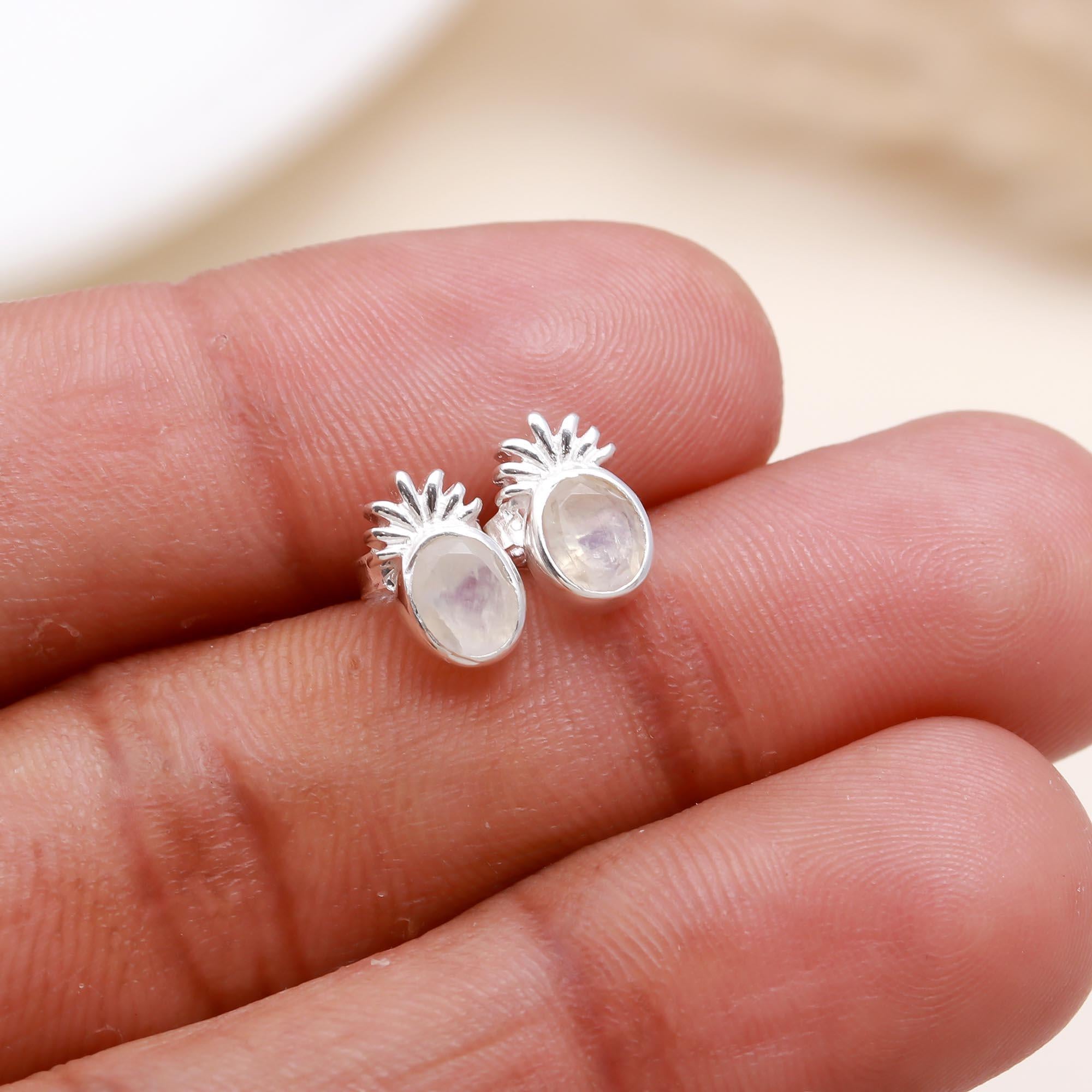 925 Sterling Silver Moonstone Studs Earrings