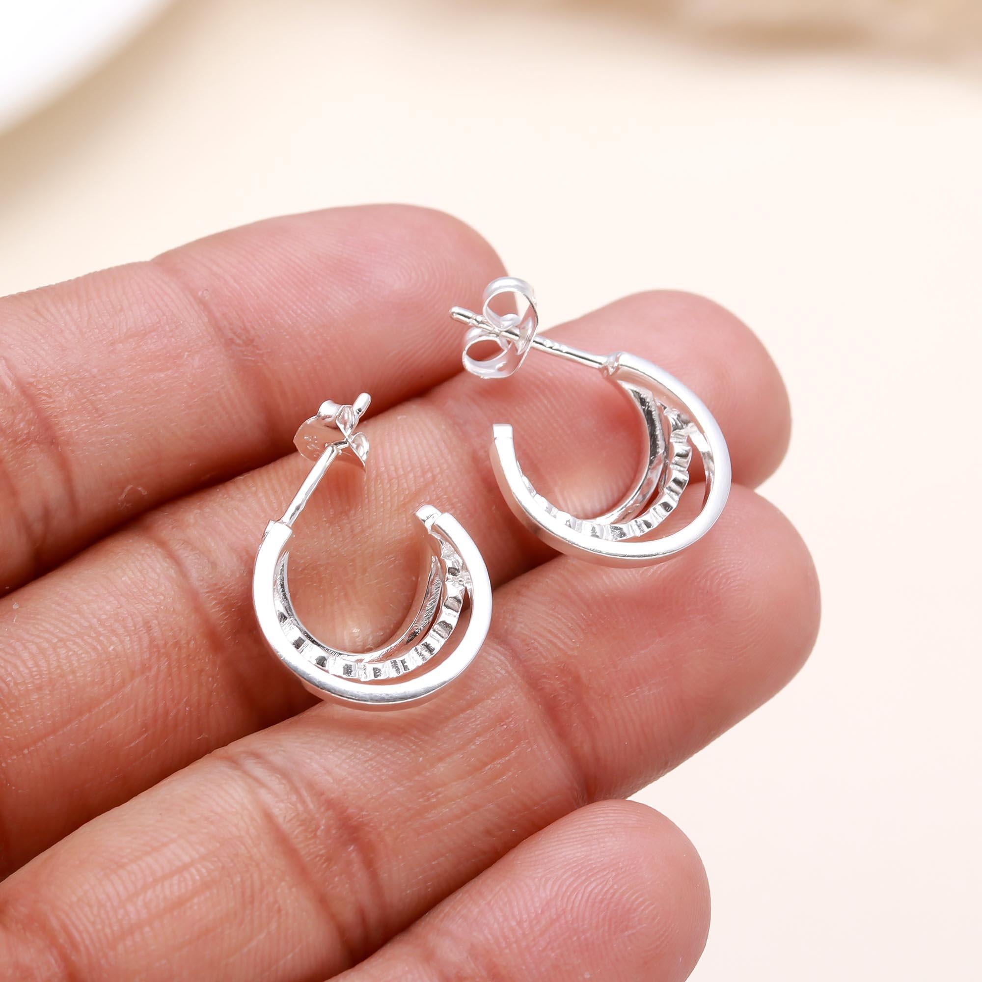 925 Sterling Silver Mini Textured Hoop Earrings