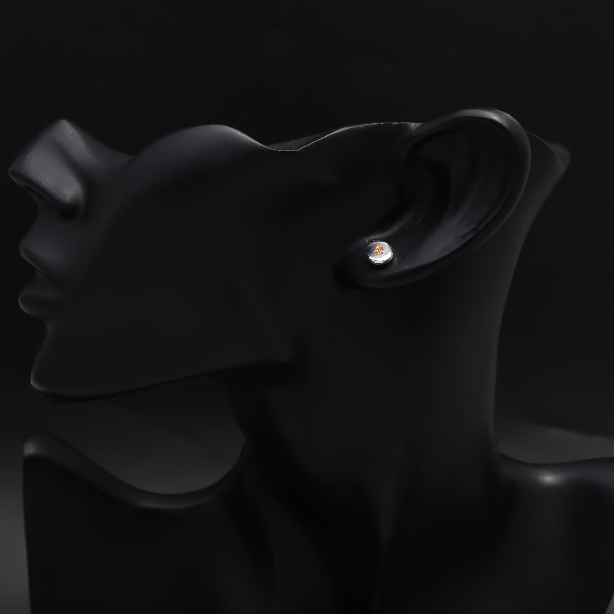 925 Sterling Silver Anchor Enamel Round Stud Earrings