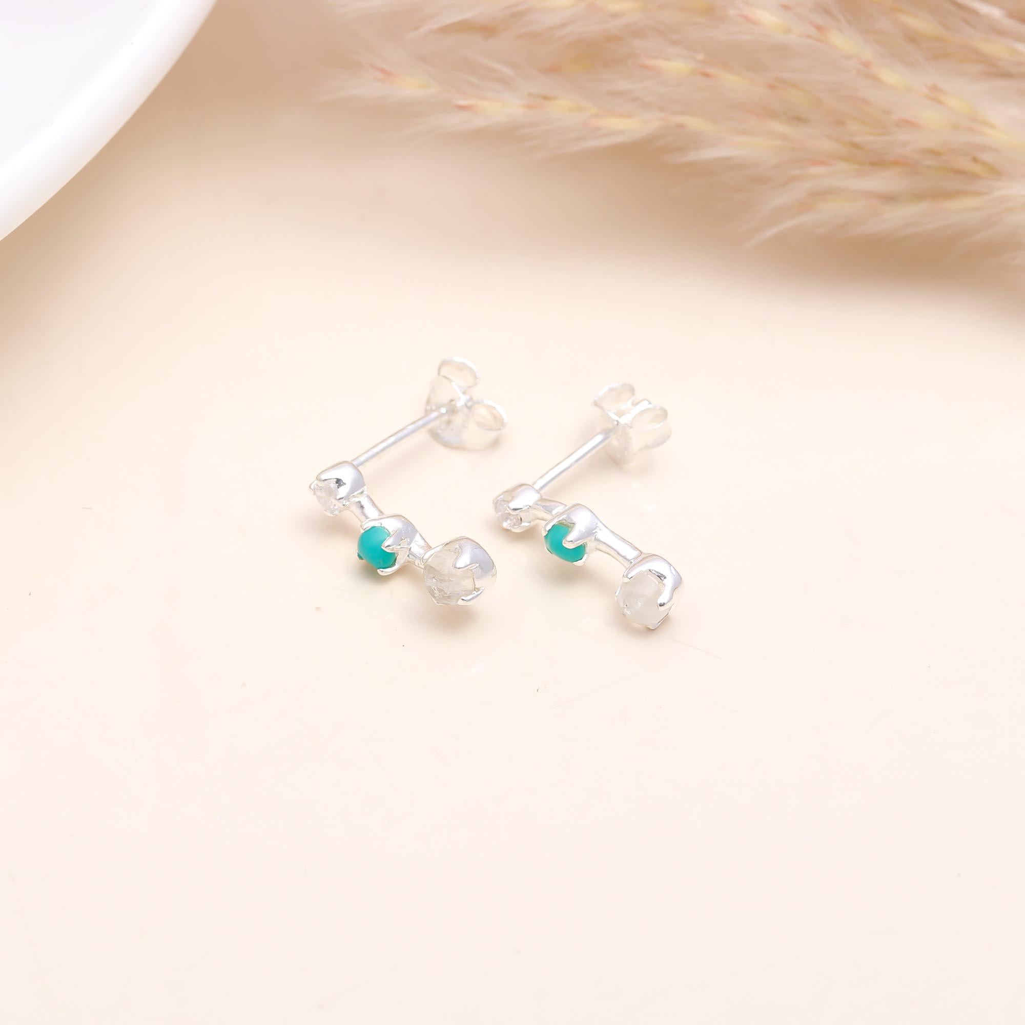 925 Sterling Silver Turquoise & Quartz Stud Earrings