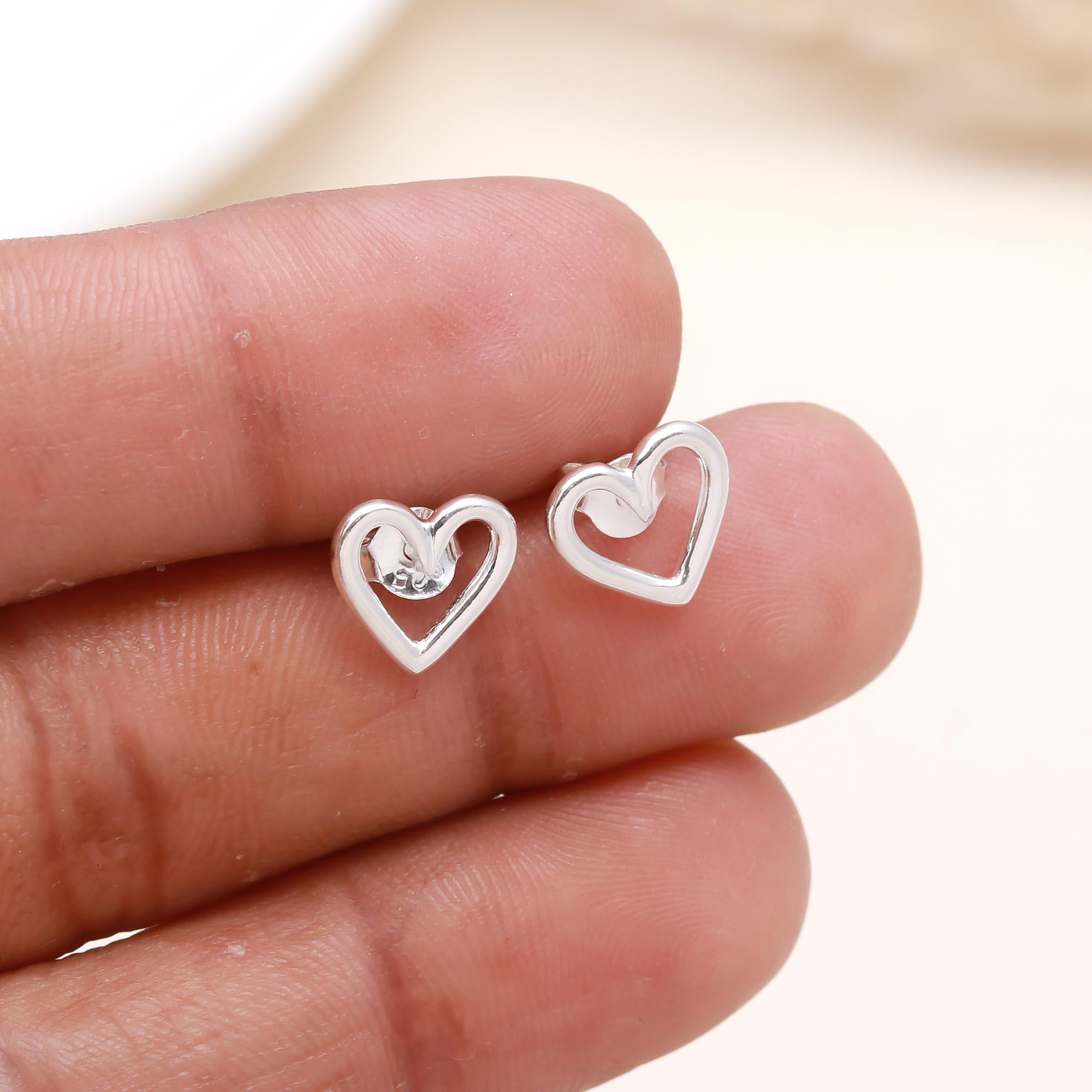 925 Sterling Silver Open Heart Stud Earrings