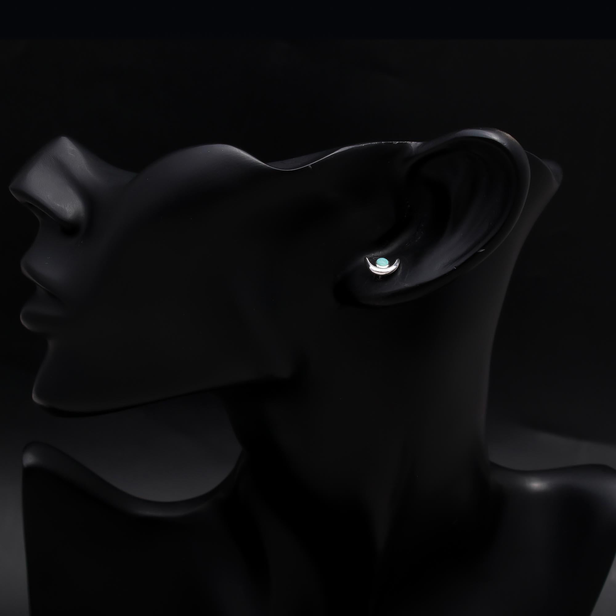 925 Sterling Silver Crescent Moon Turquoise Stud Earrings