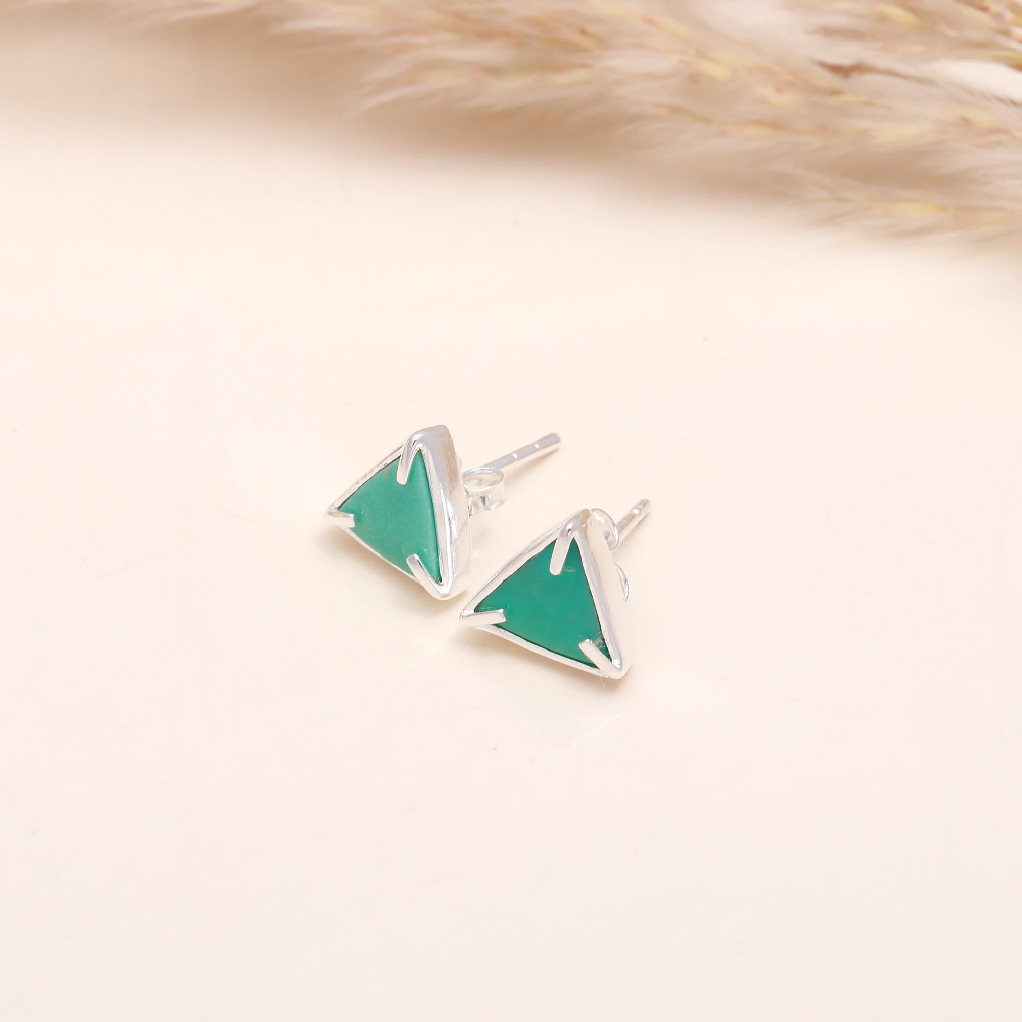 925 Sterling Silver Triangle Turquoise Stud Earrings