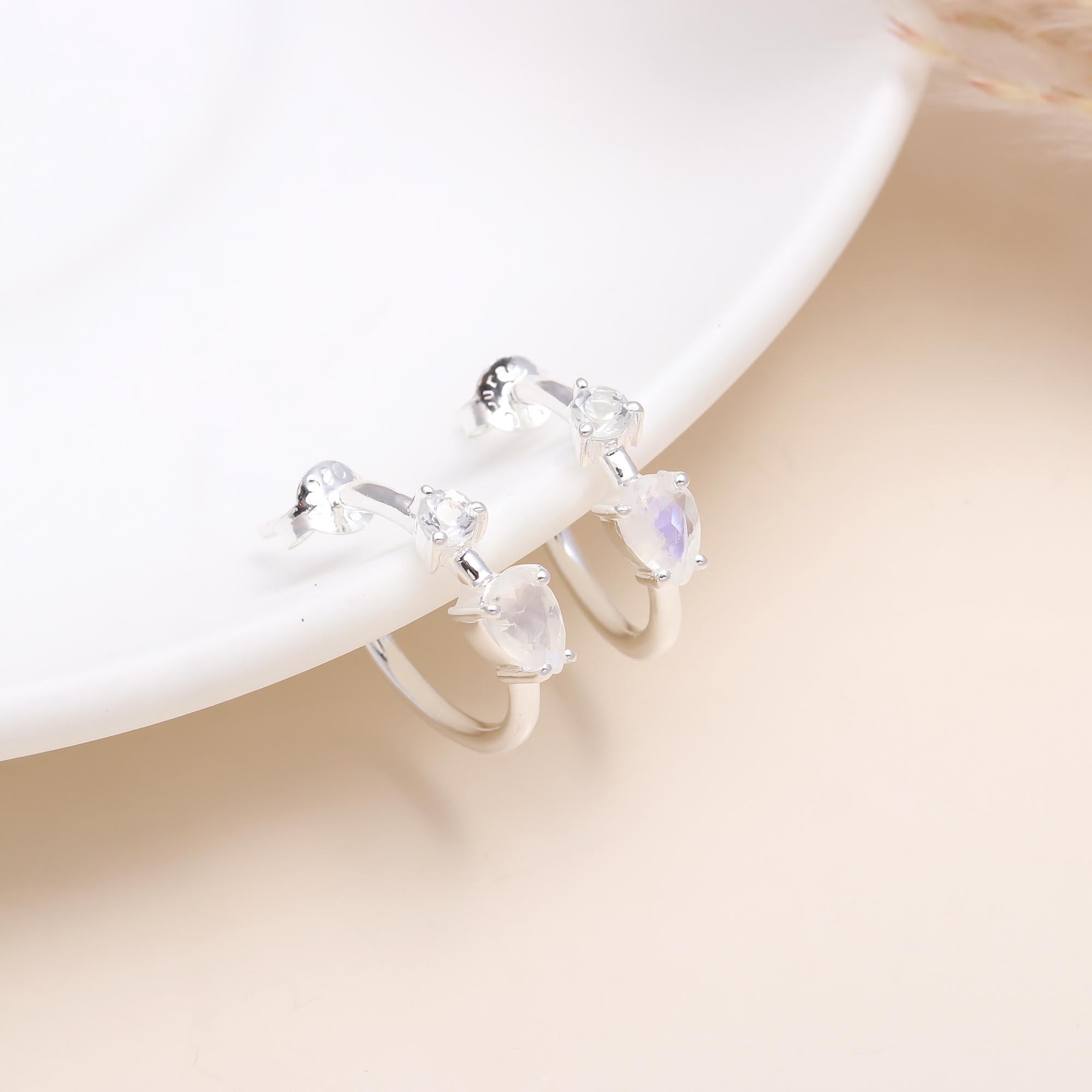 925 Sterling Silver Modern Half Hoop Stud Earrings