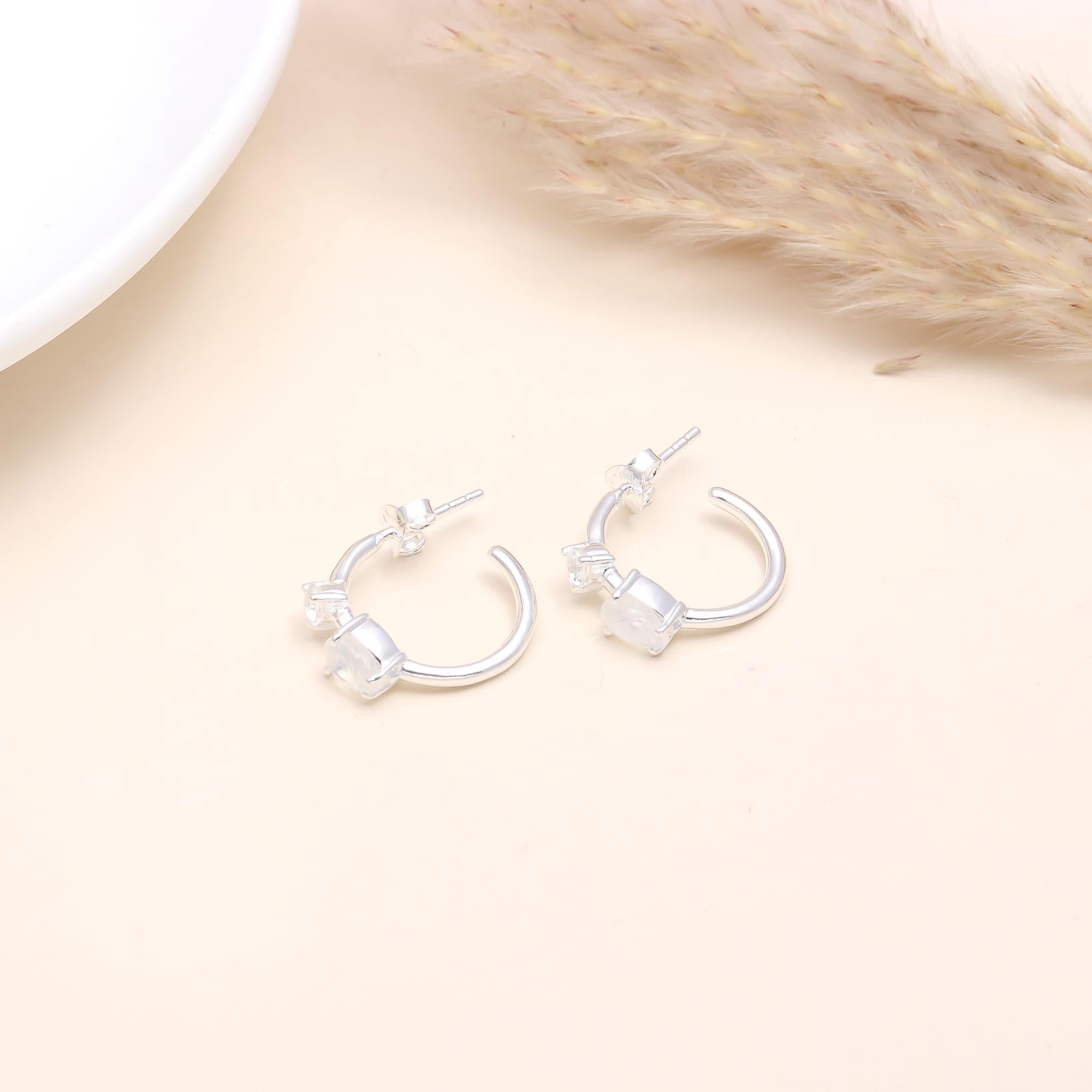 925 Sterling Silver Modern Half Hoop Stud Earrings