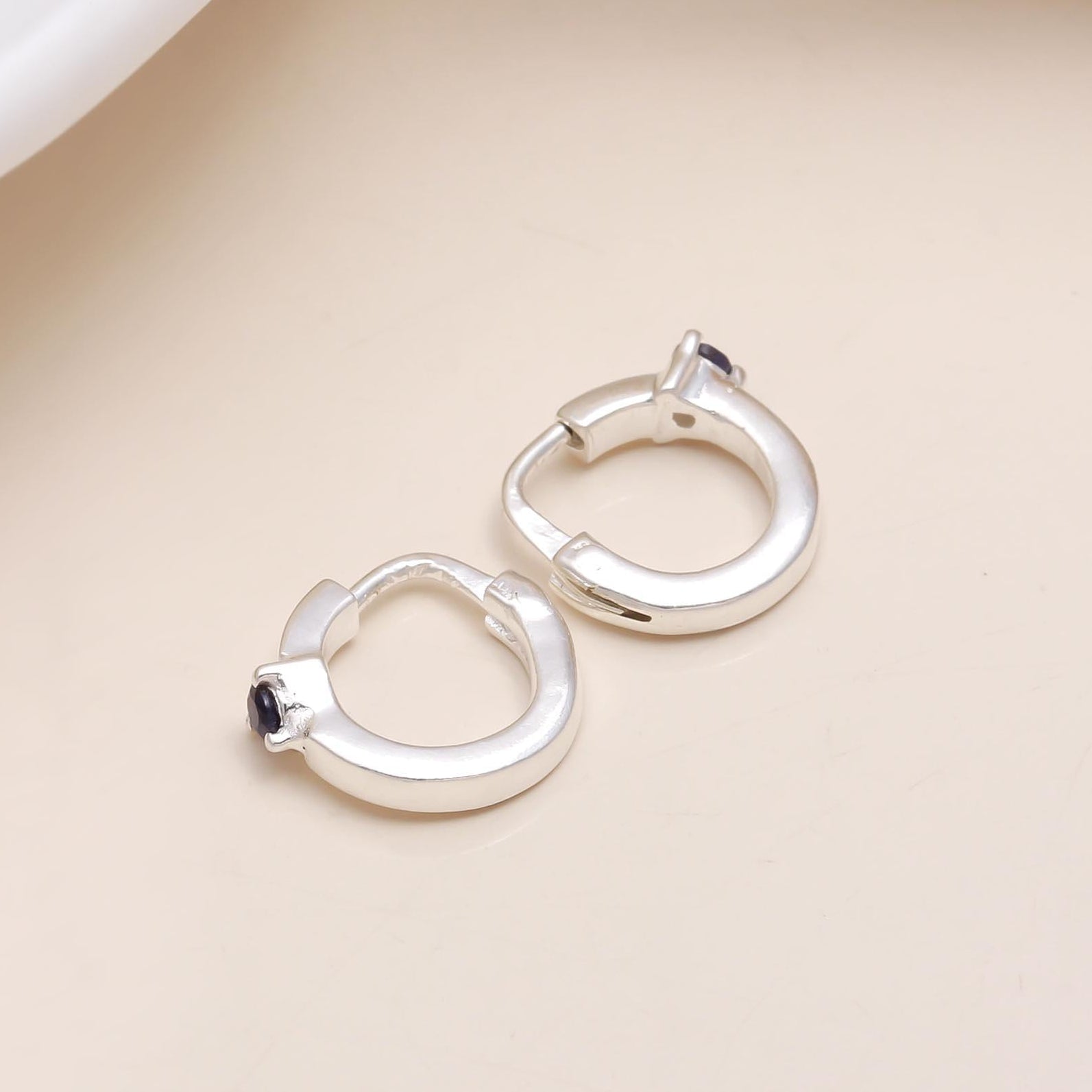 925 Sterling Silver lolite Huggie Hoop Earrings