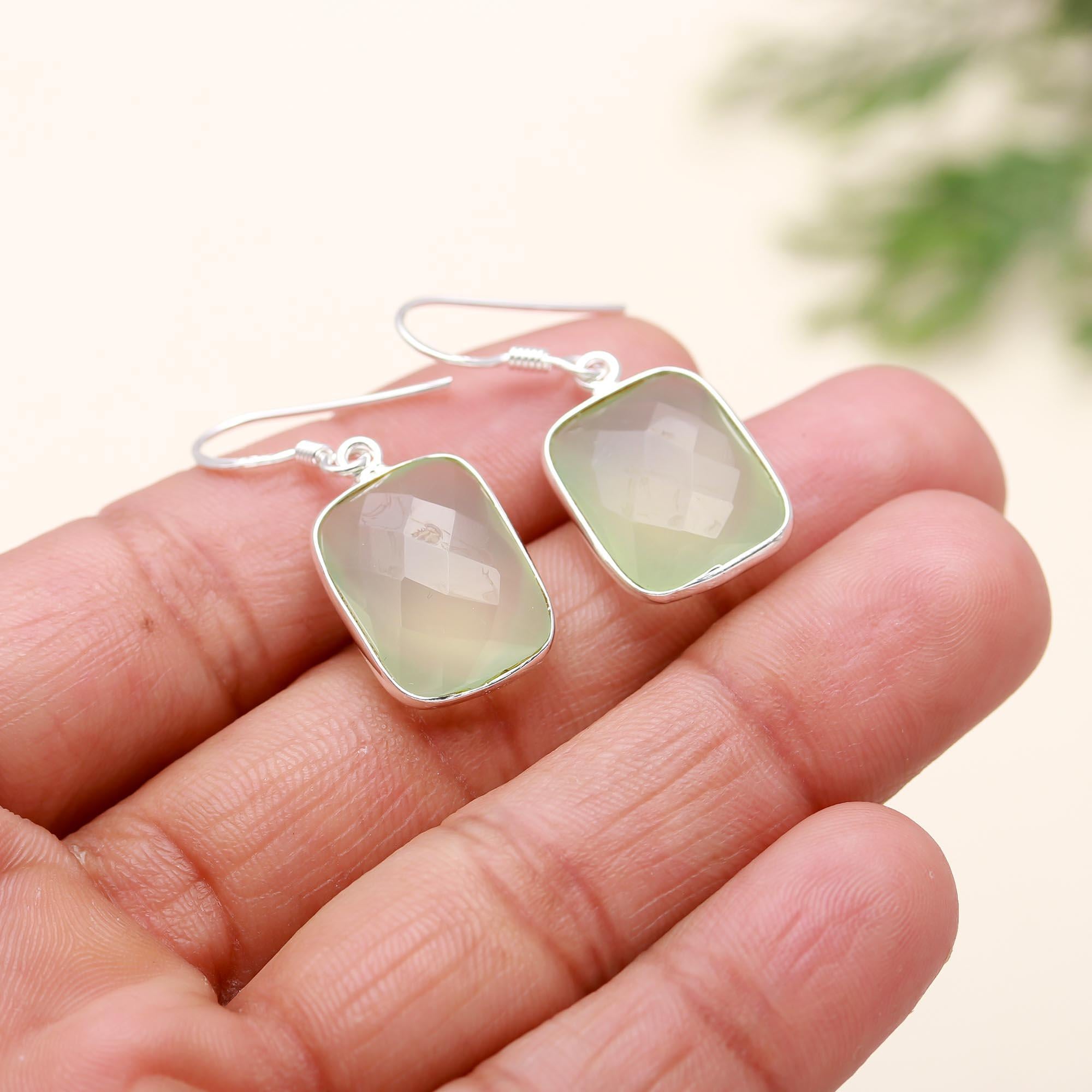 925 Silver Green Chalcedony Dangle Earrings