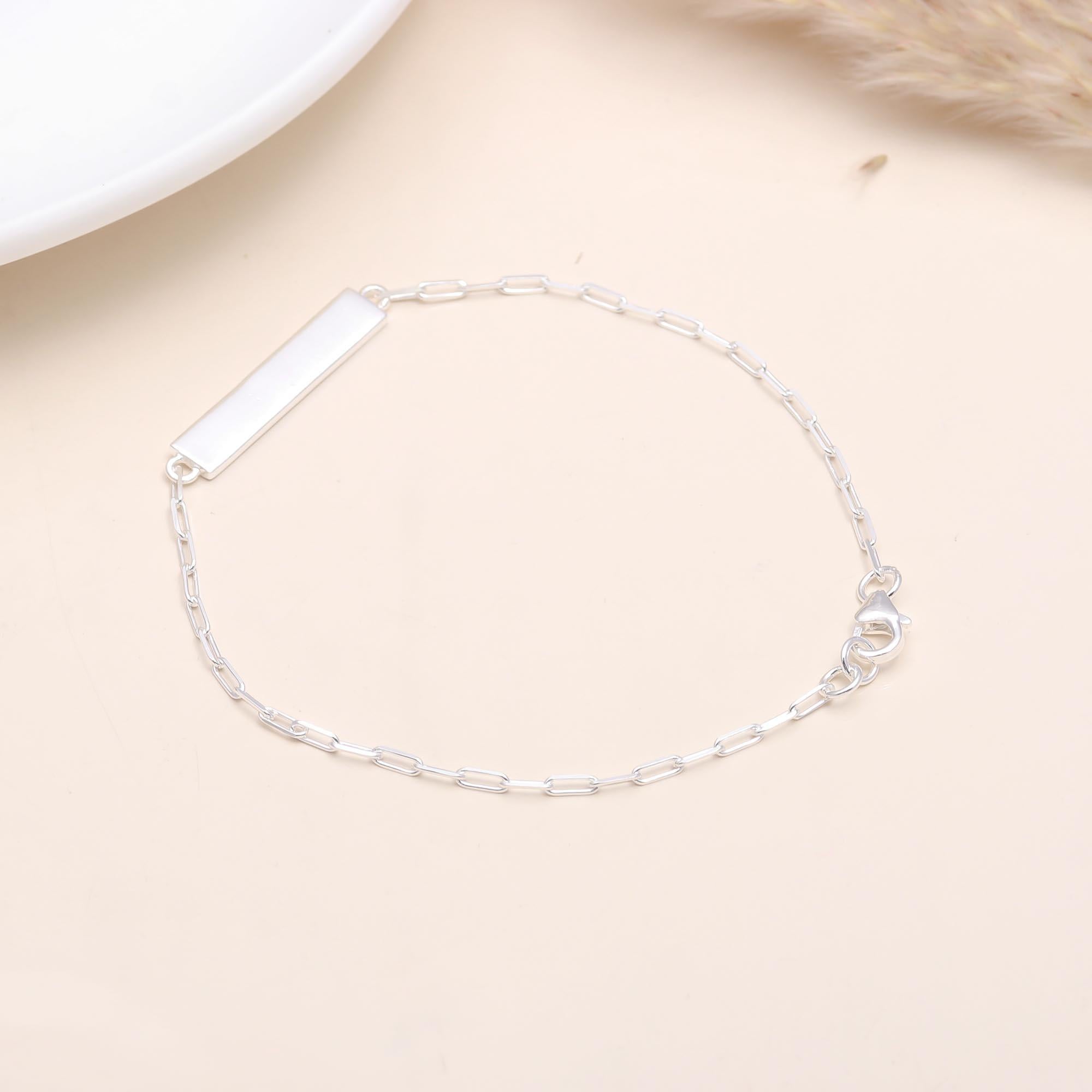 925 Sterling Silver Bar Plate Chain Bracelet
