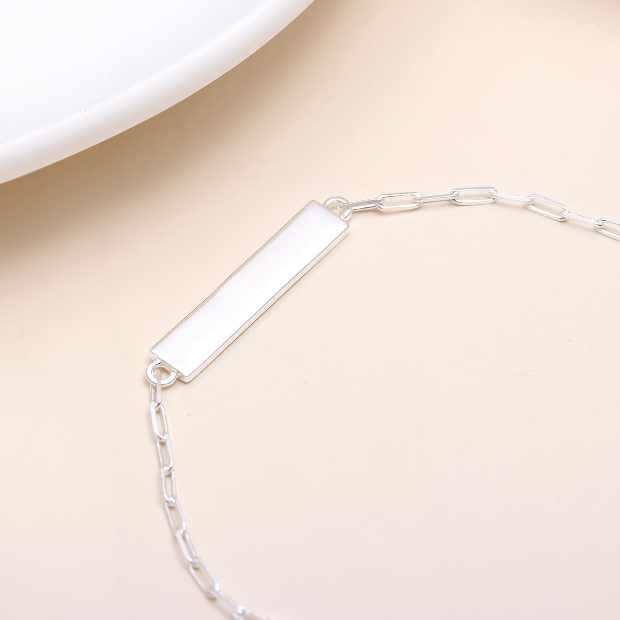 925 Sterling Silver Bar Plate Chain Bracelet