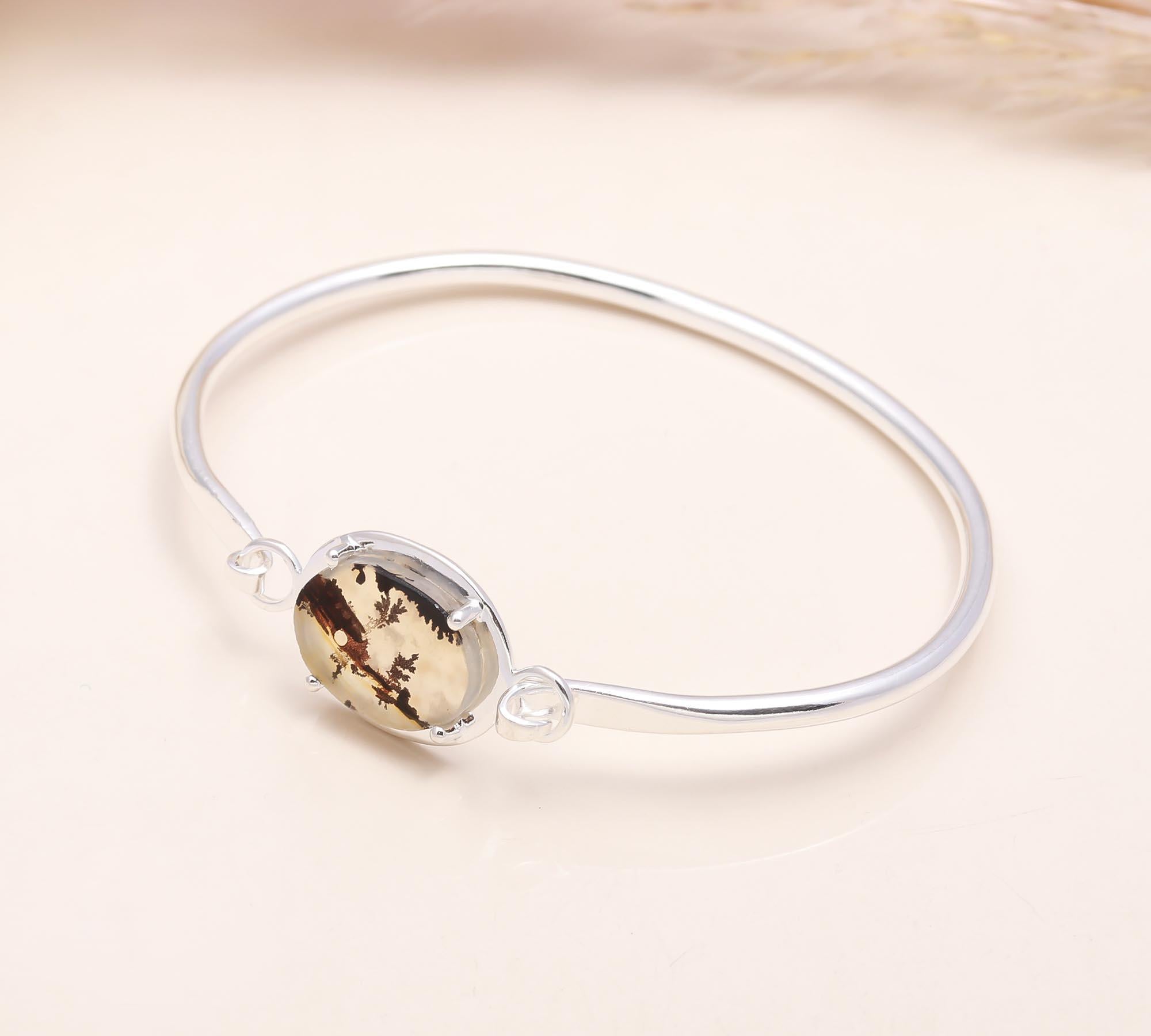 925 Sterling Silver Dendritic Agate Bangle Bracelet