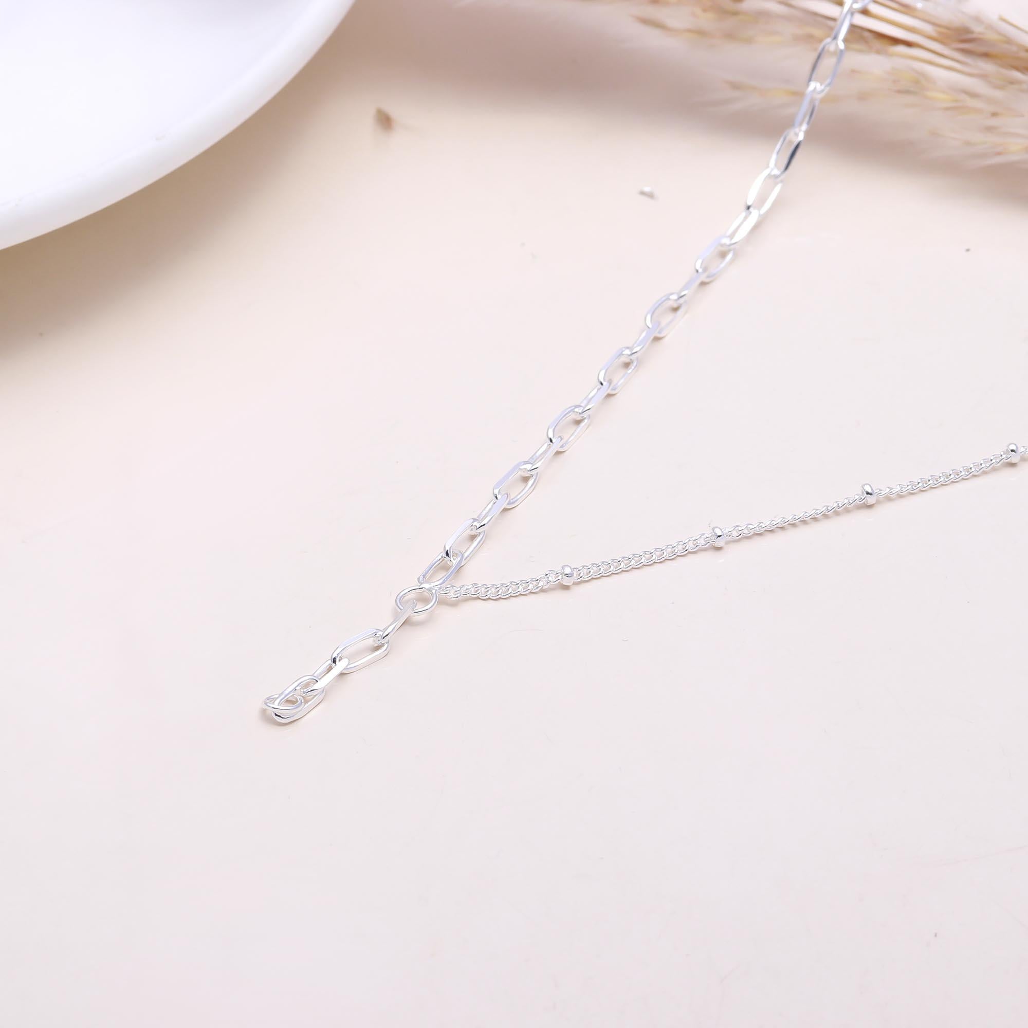 925 Sterling Silver Asymmetric Y Drop Chain Necklace