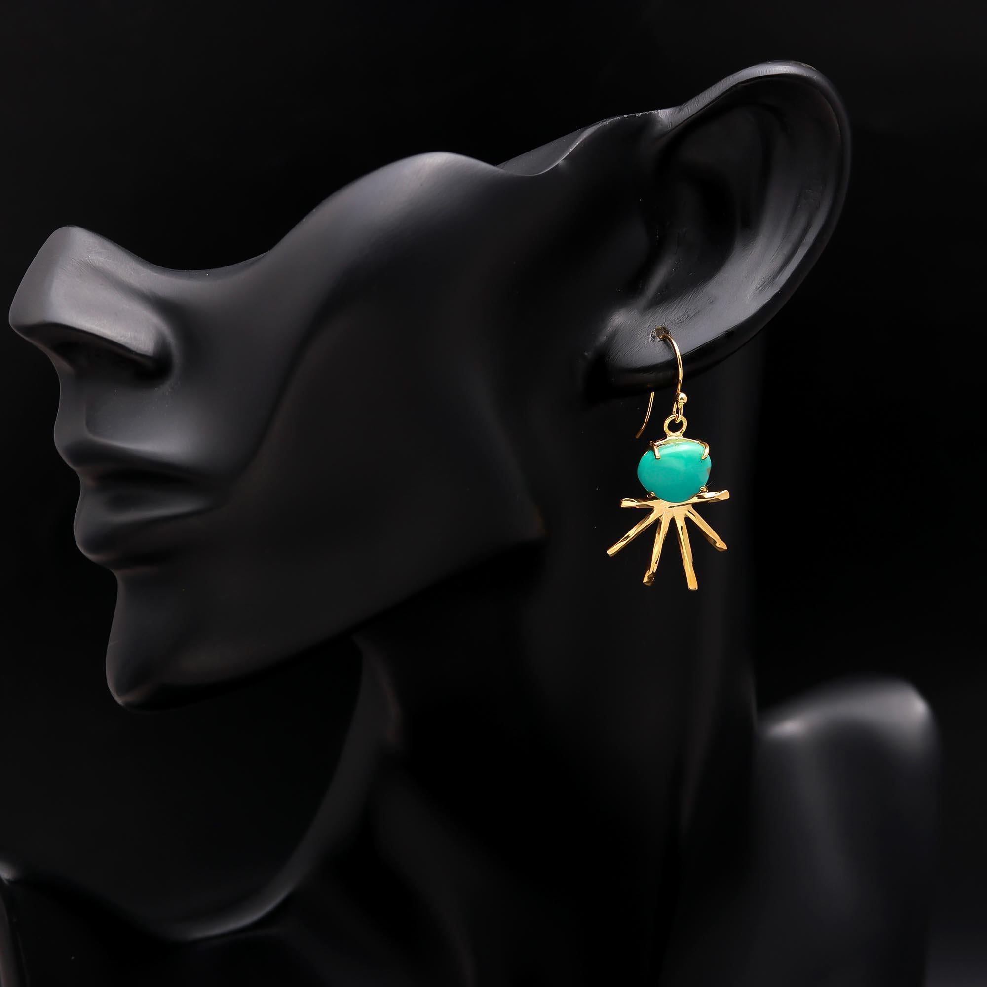 The Solar Flare: Organic Turquoise & Gold Sunburst Earrings