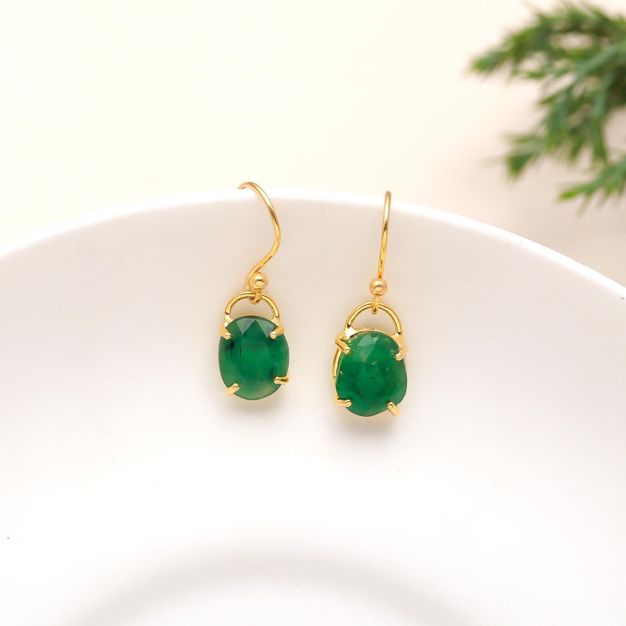 The Verdant Drop: Emerald & Gold Oval Earrings