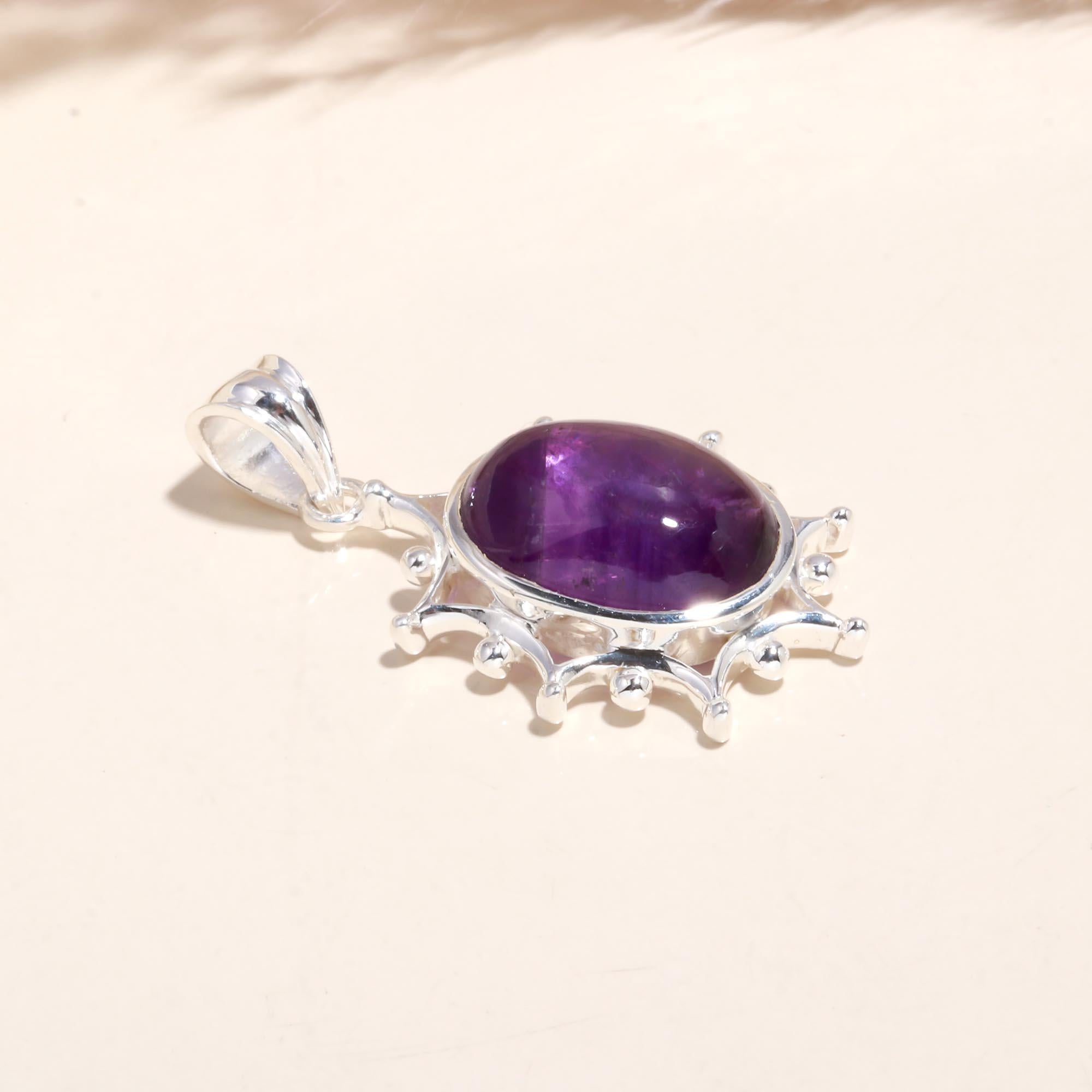 925 Sterling Silver Amethyst Gemstone Pendant