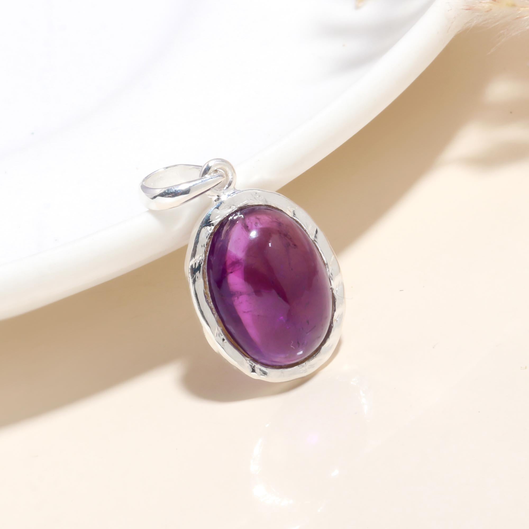 925 Sterling Silver Oval Amethyst Gemstone Pendant