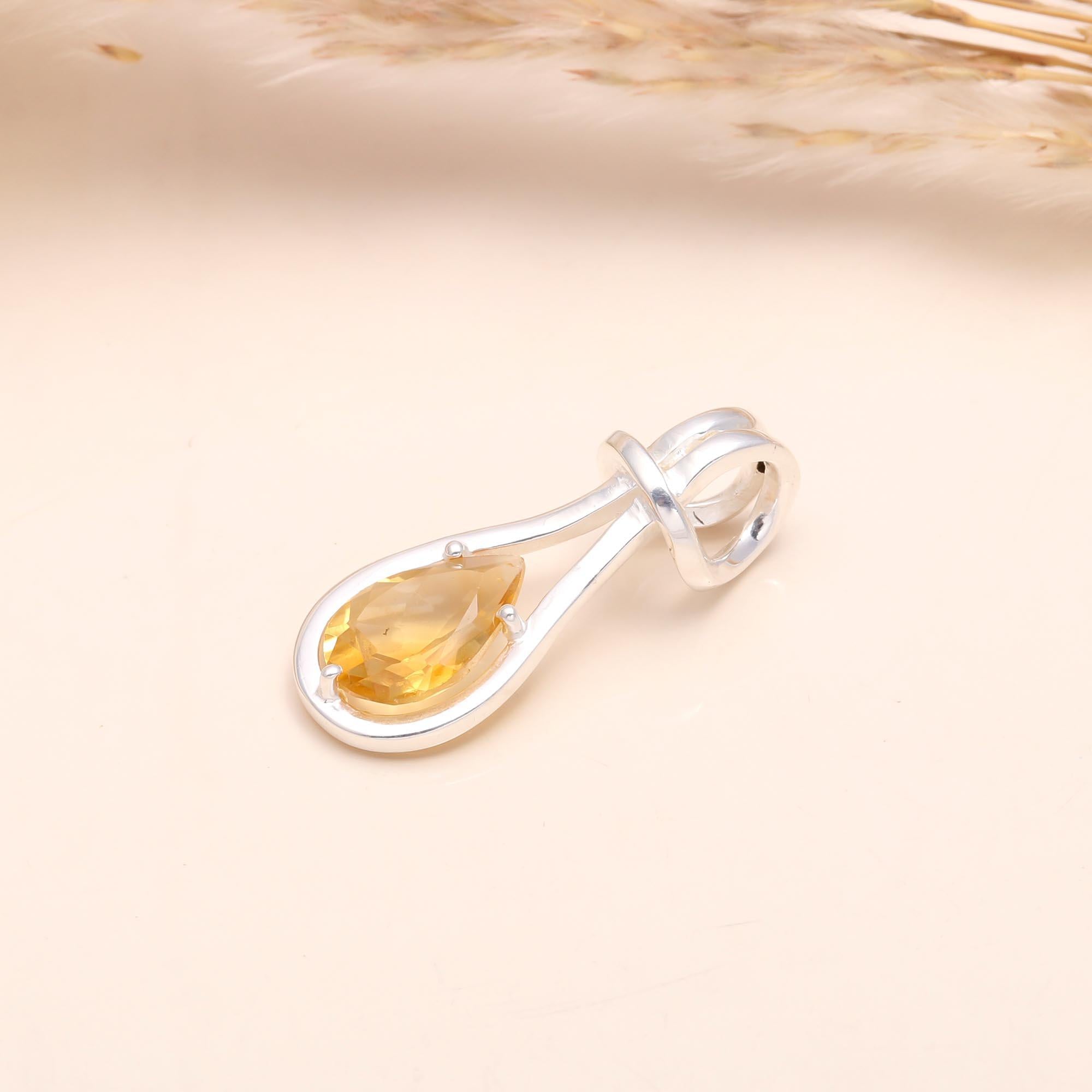925 Sterling Silver Modern Teardrop Citrine Pendant