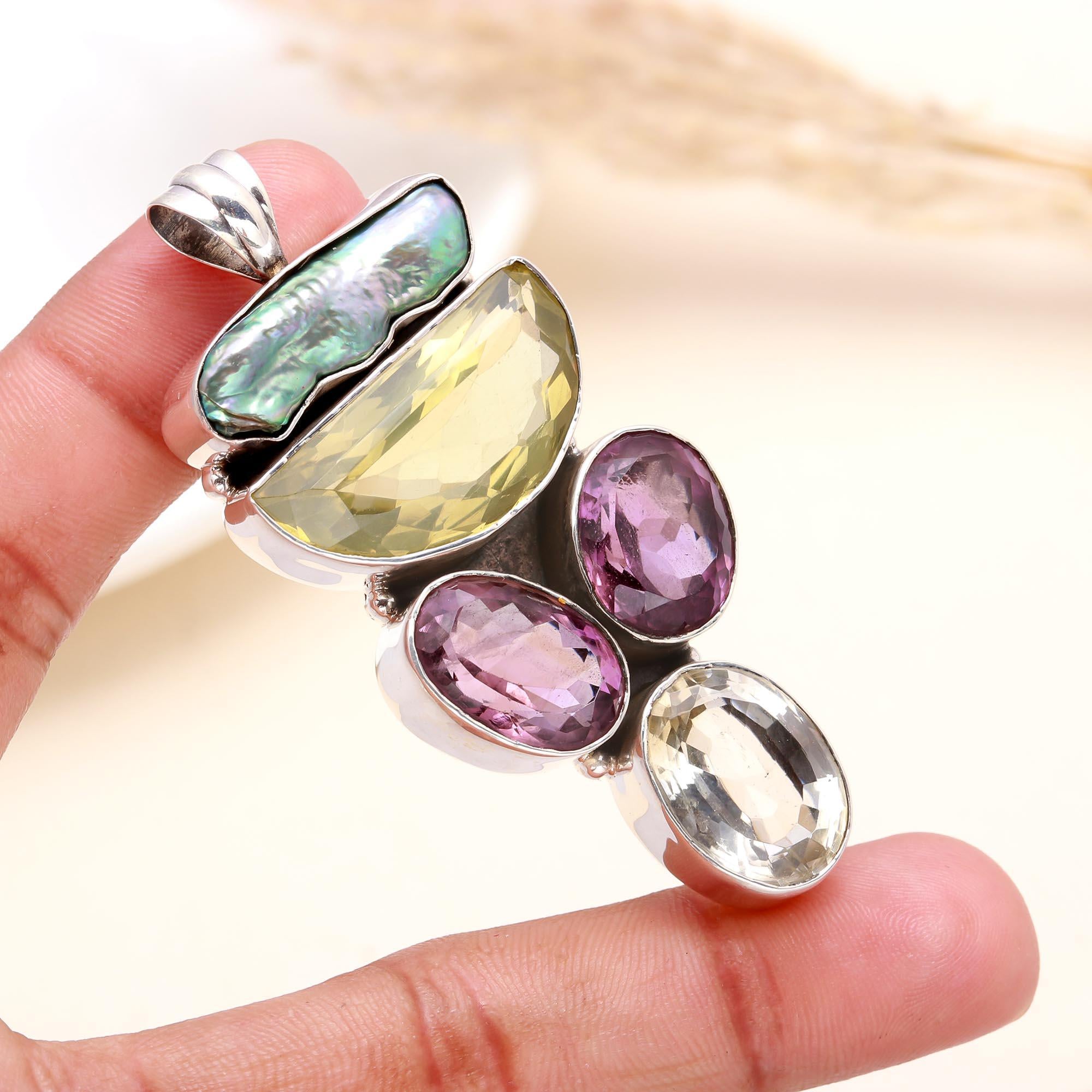 925 Sterling Silver Multi-Gemstone Pendant