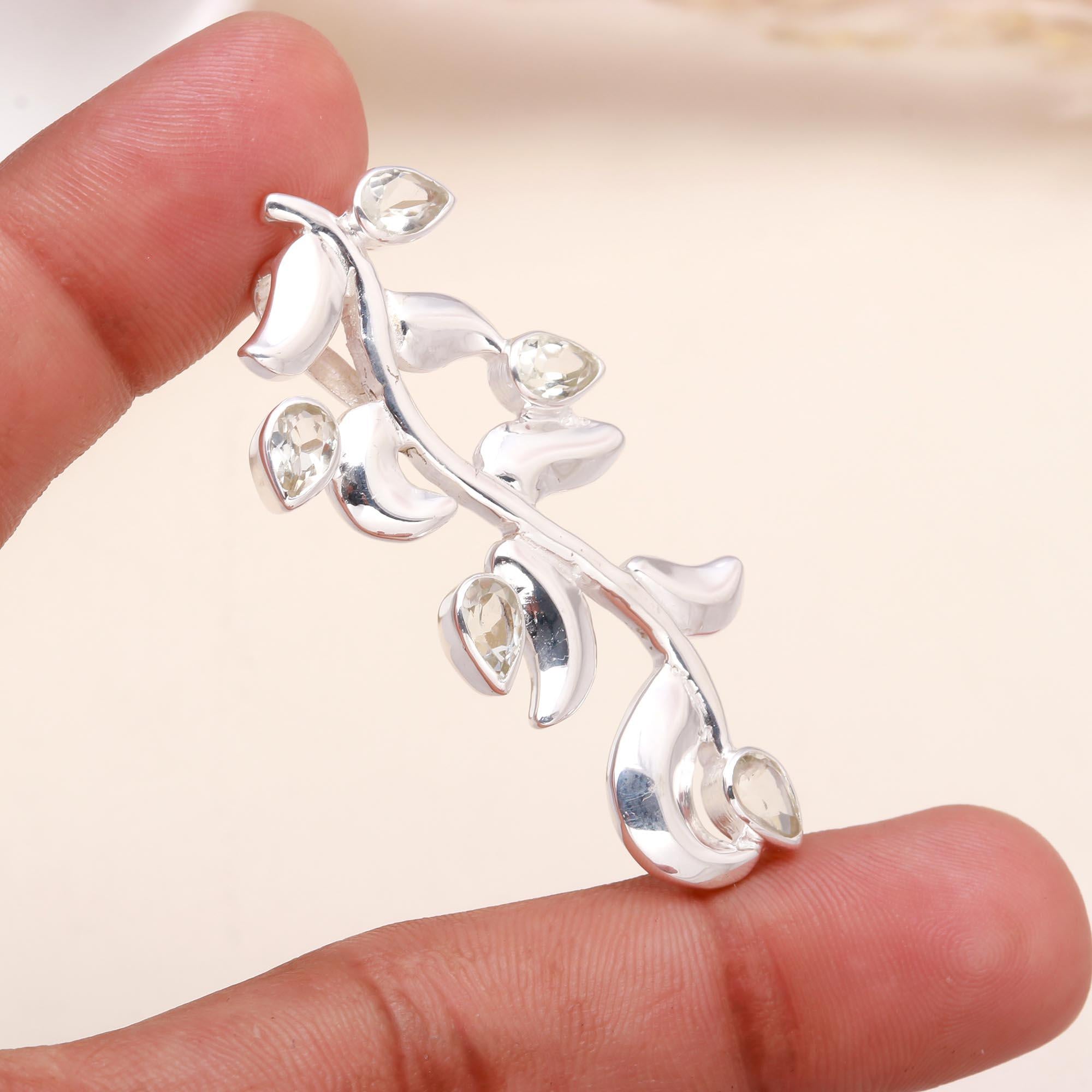 925 Sterling Silver Clear Quartz Leaf Pendant