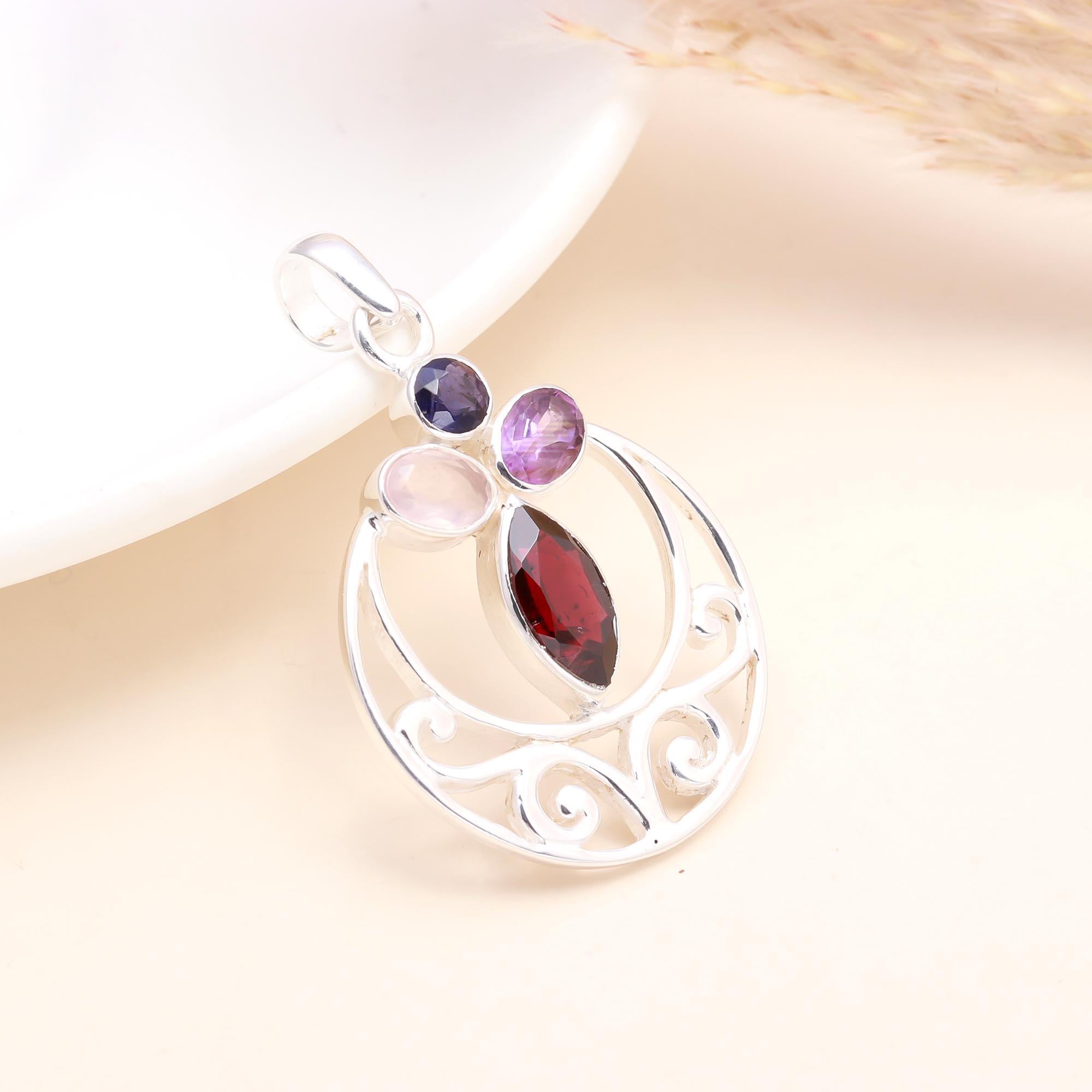 925 Sterling Silver Multi-Gemstone Pendant