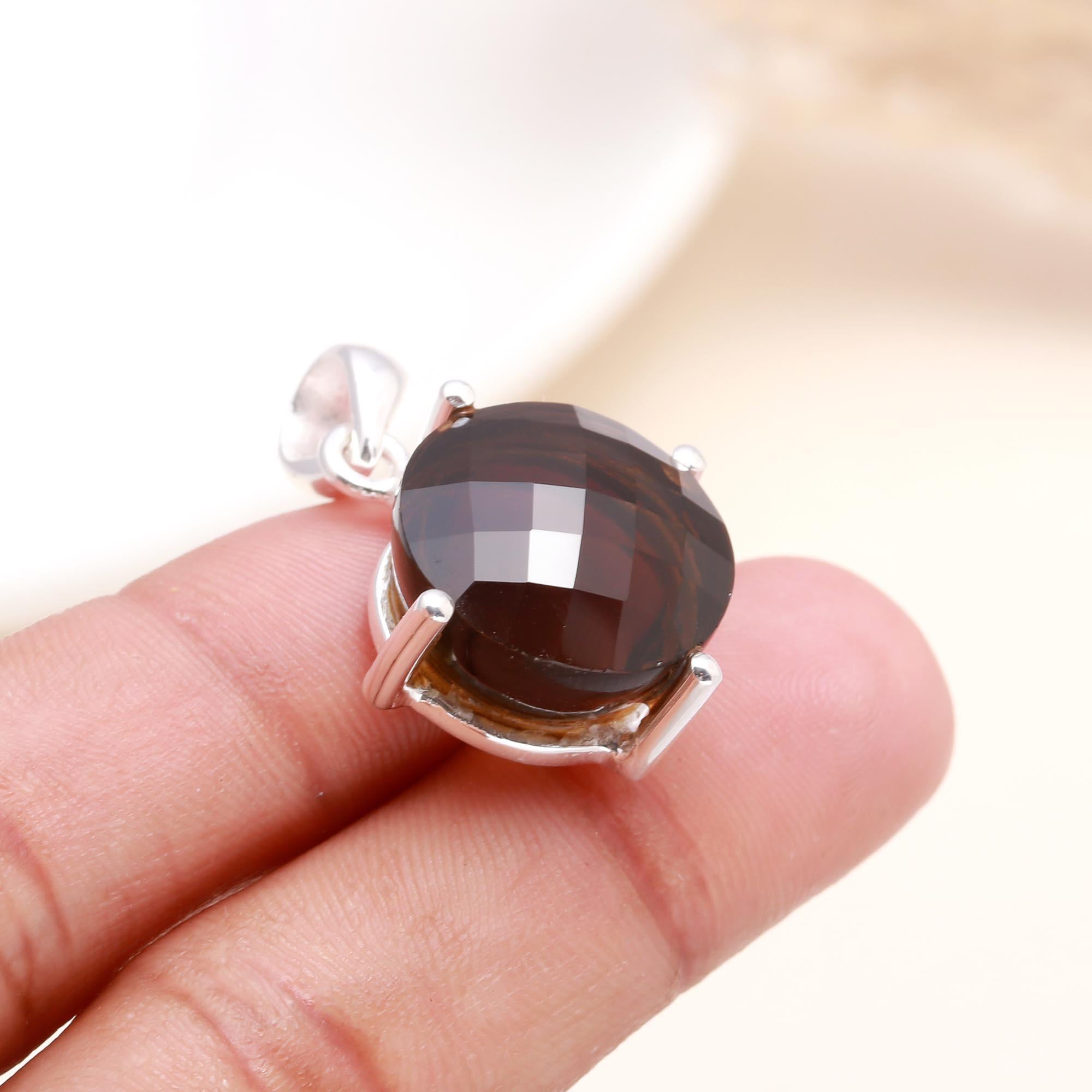 925 Sterling Silver Smoky Quartz Round Pendant