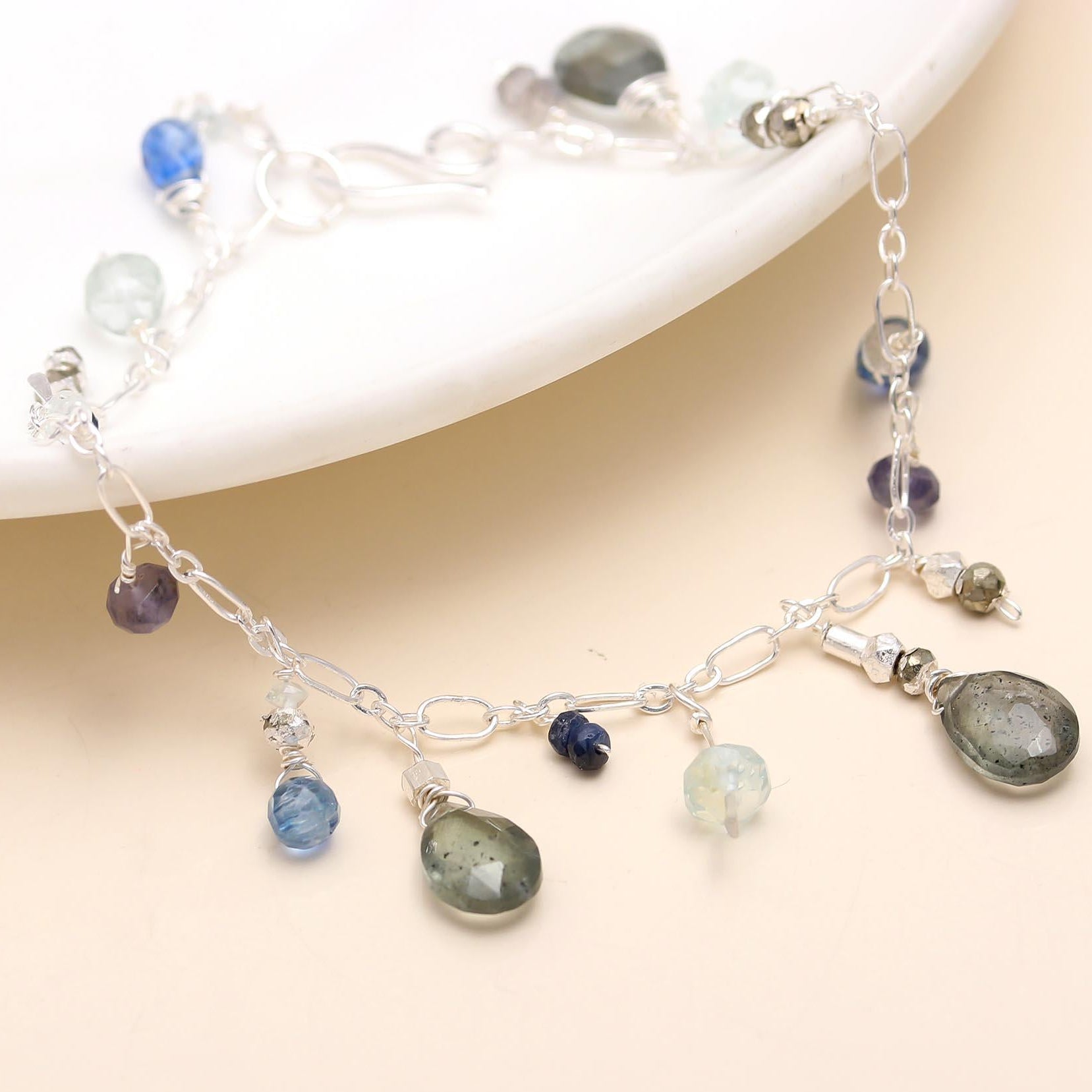 925 Silver Multi-Gemstone Chain Bracelet