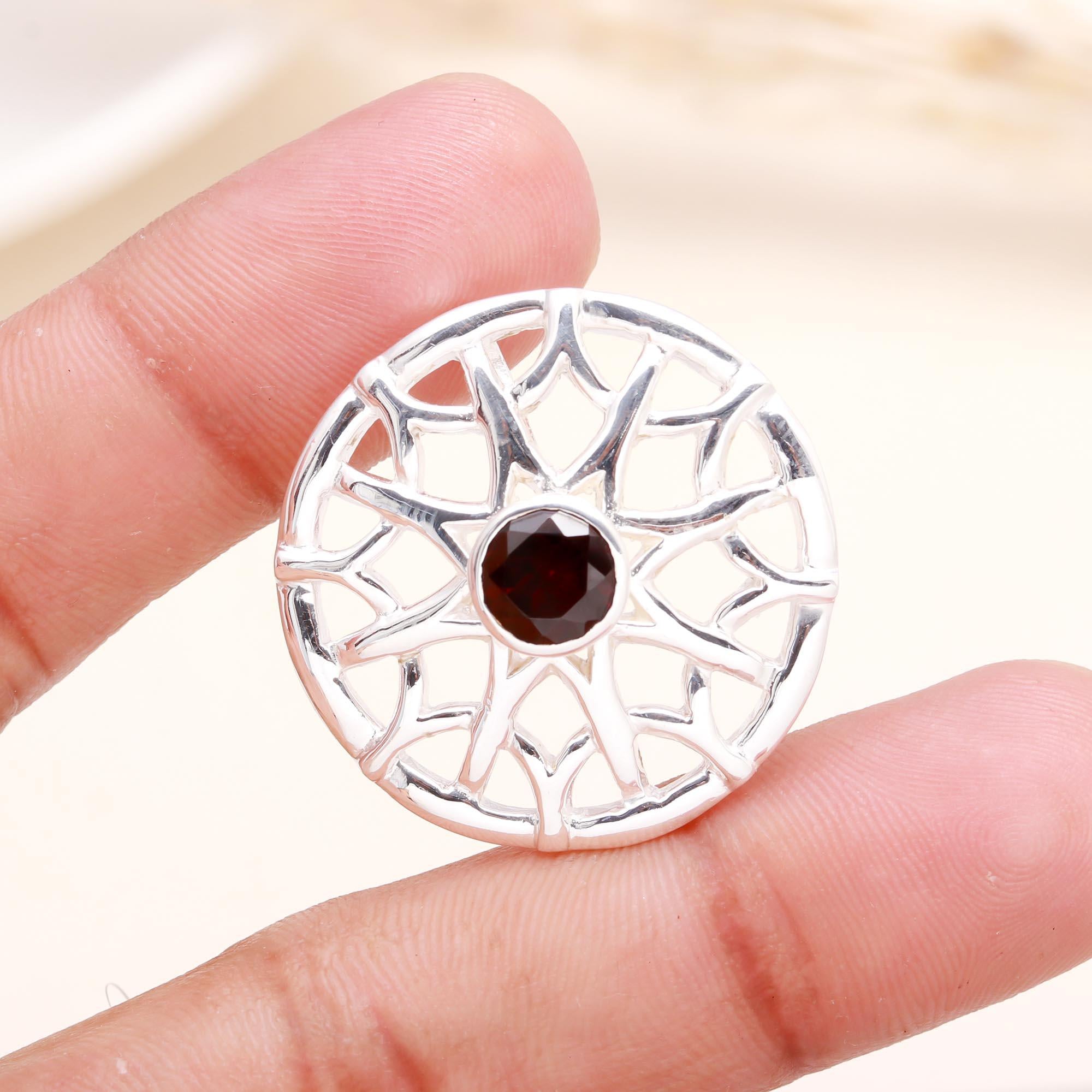 925 Sterling Silver Garnet Filigree Pendant