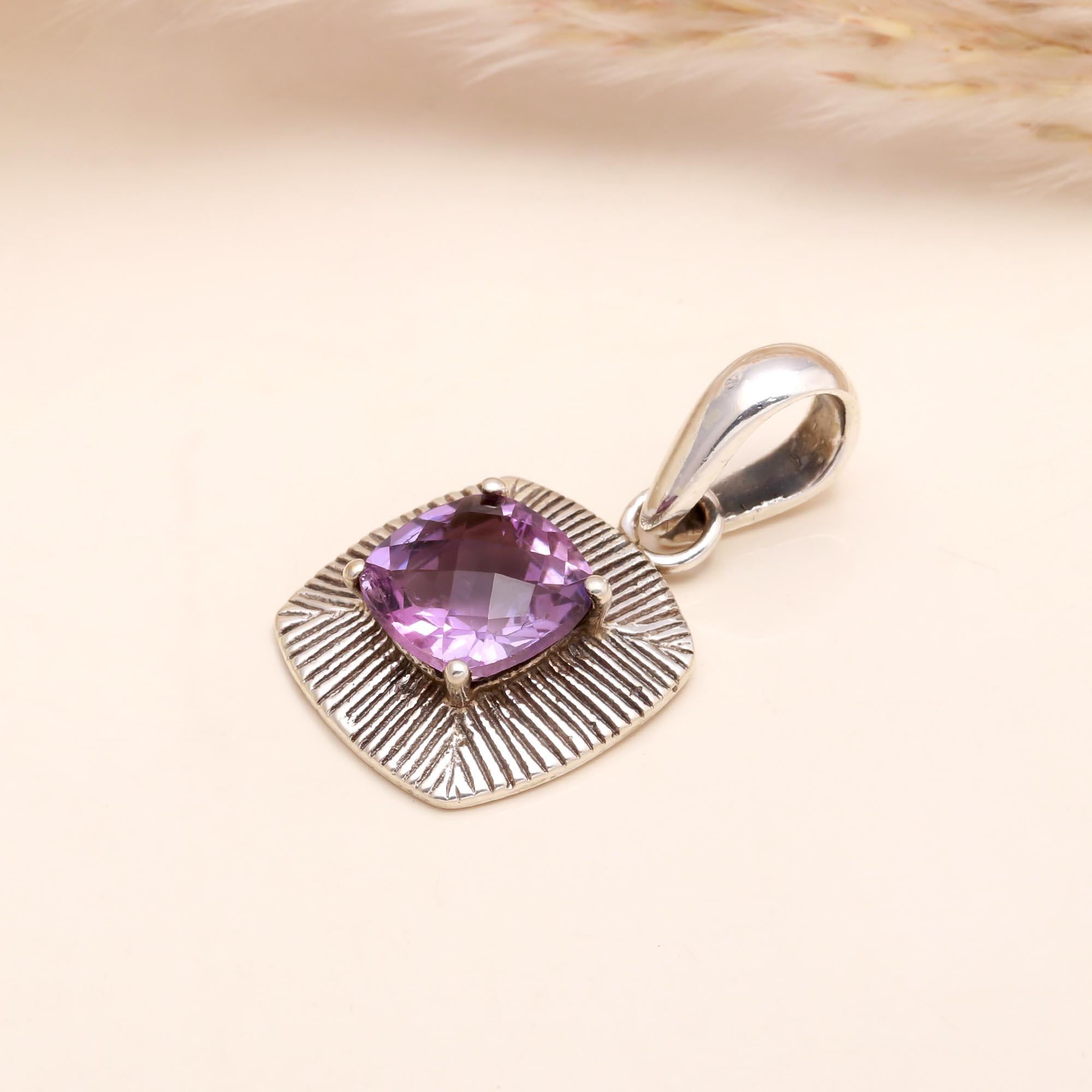 925 Sterling Silver Amethyst Textured Pendant