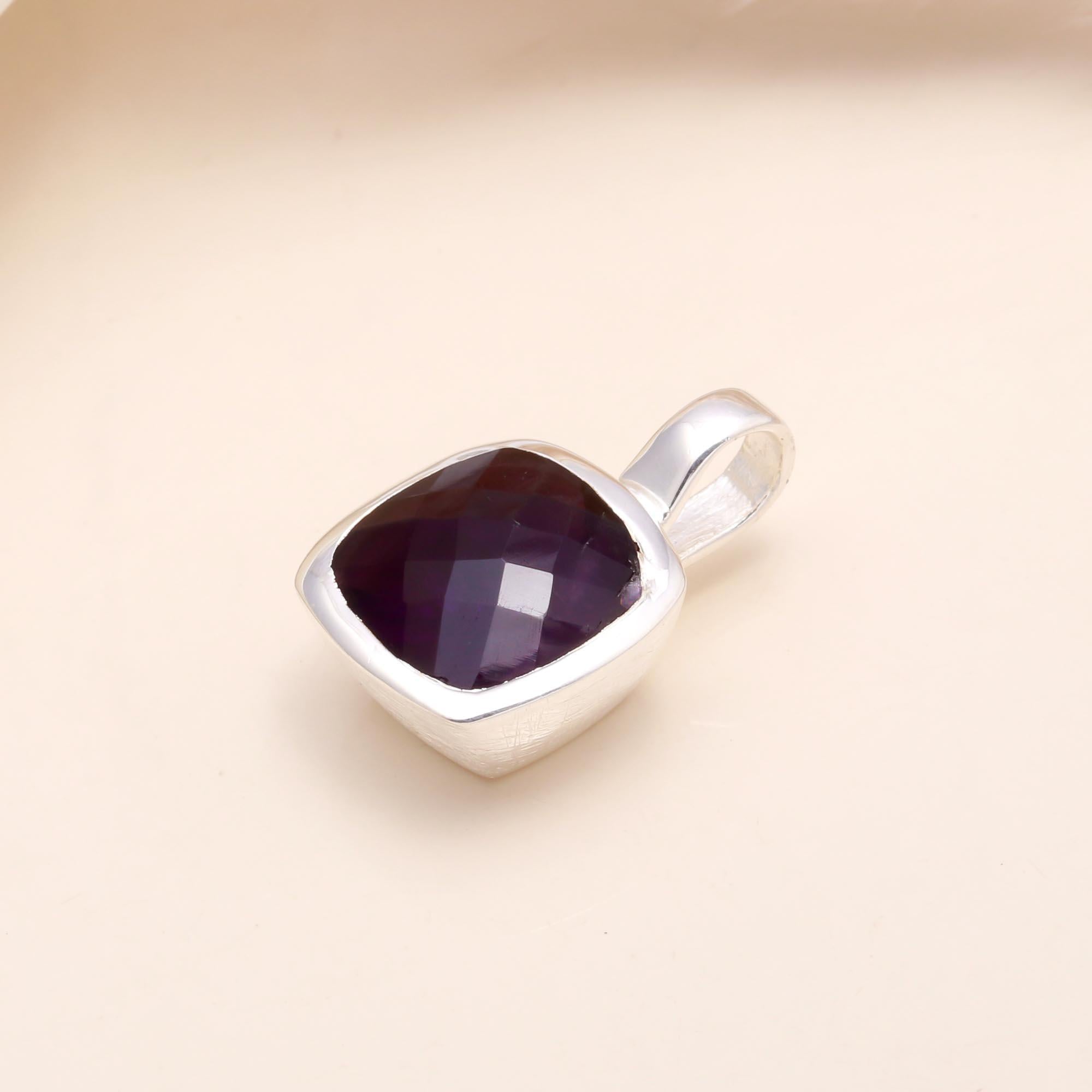 925 Sterling Silver Deep Purple Amethyst Pendant