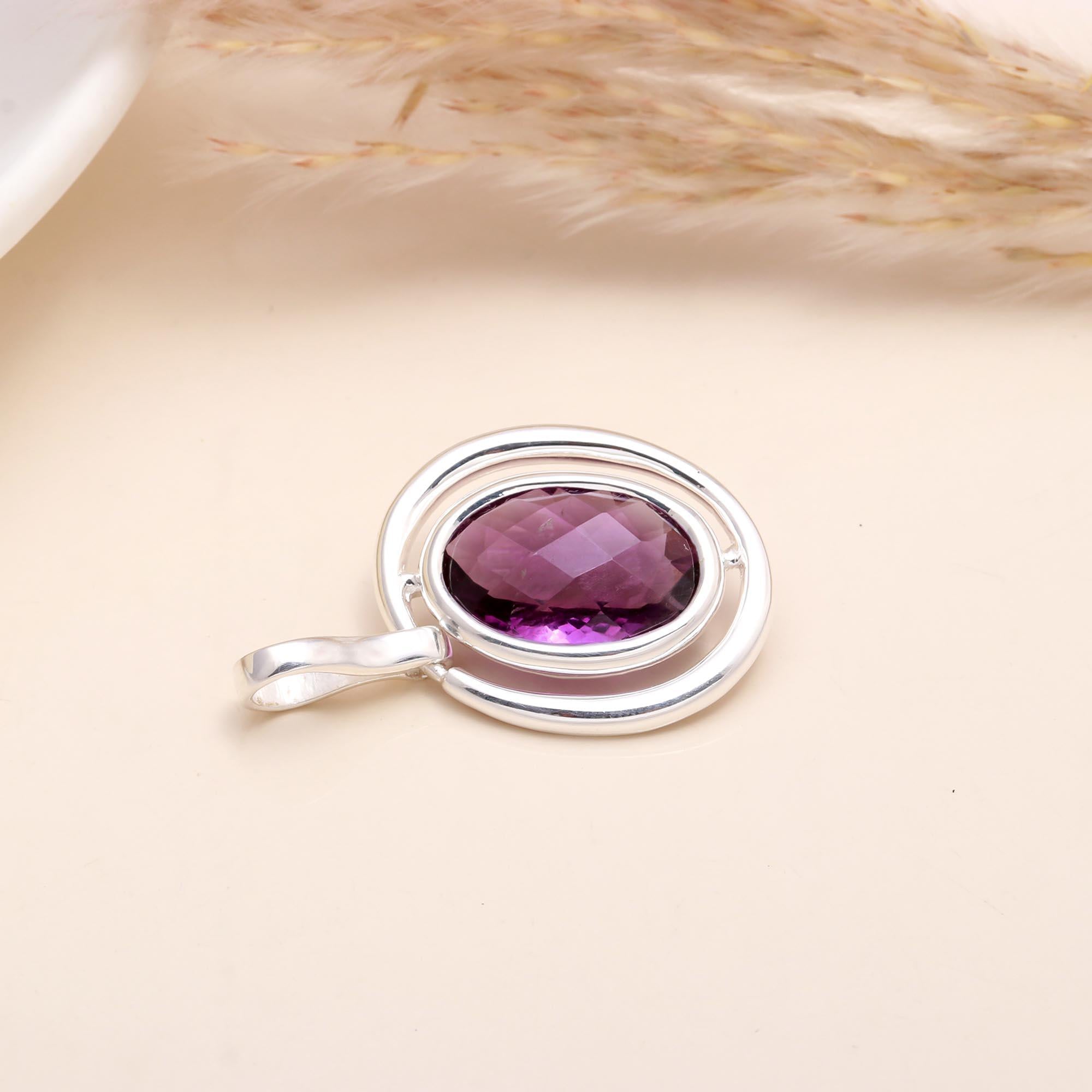 925 terling Silver Double Frame Oval Amethyst Pendant