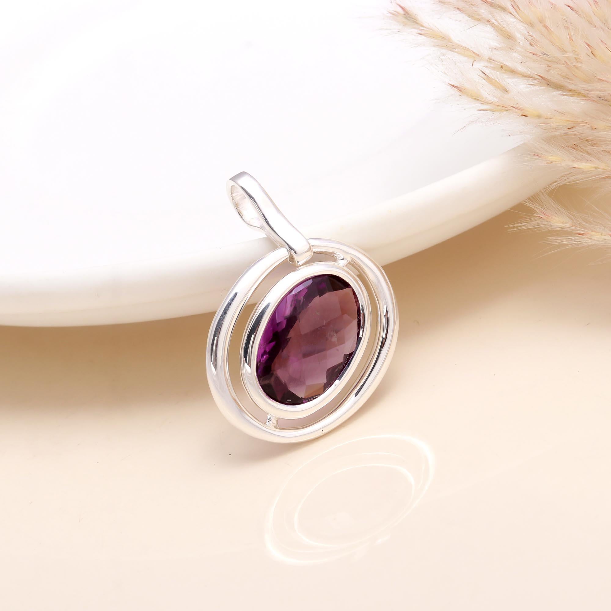 925 terling Silver Double Frame Oval Amethyst Pendant