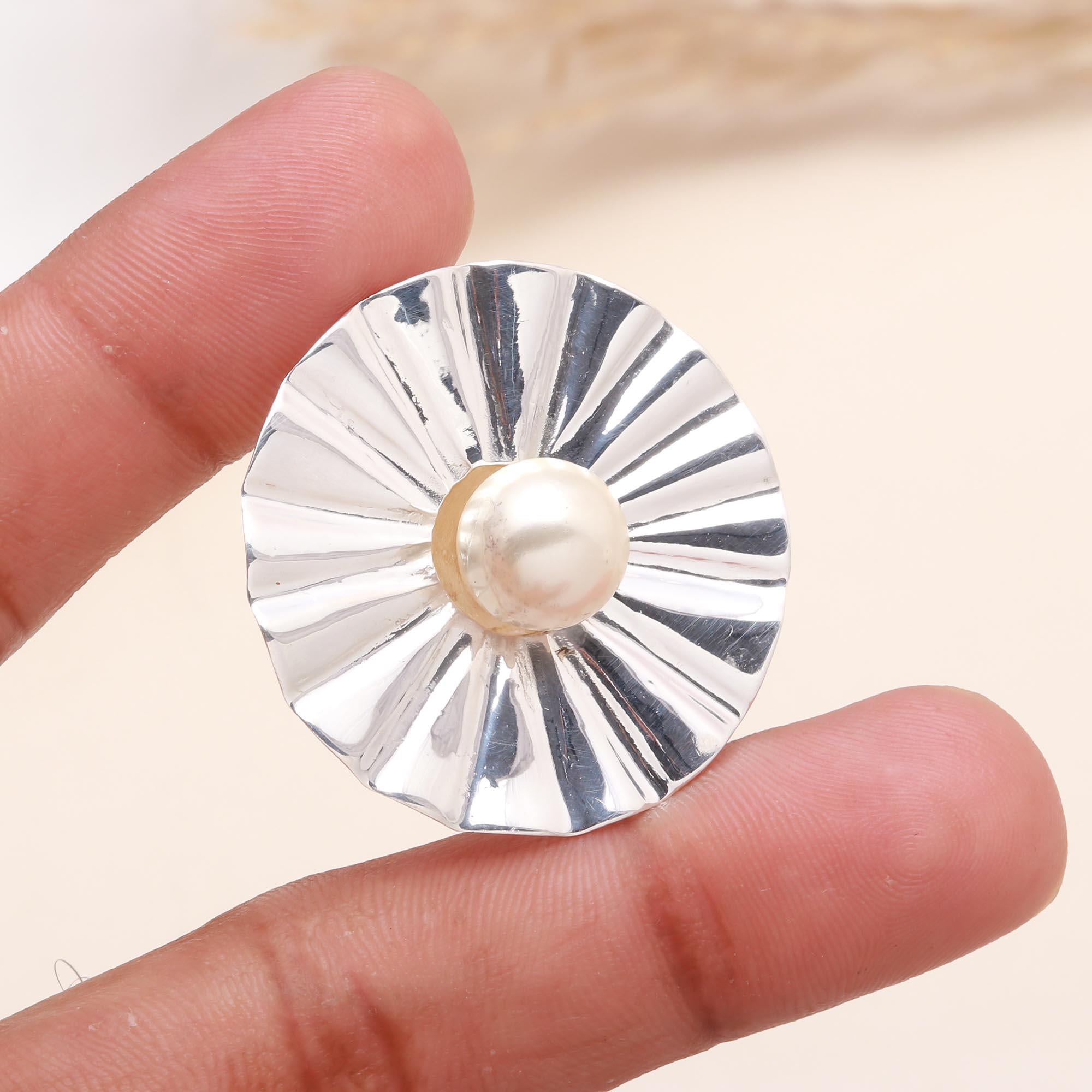 925 Sterling Silver Natural Pearl Center Modern Disc Pendant